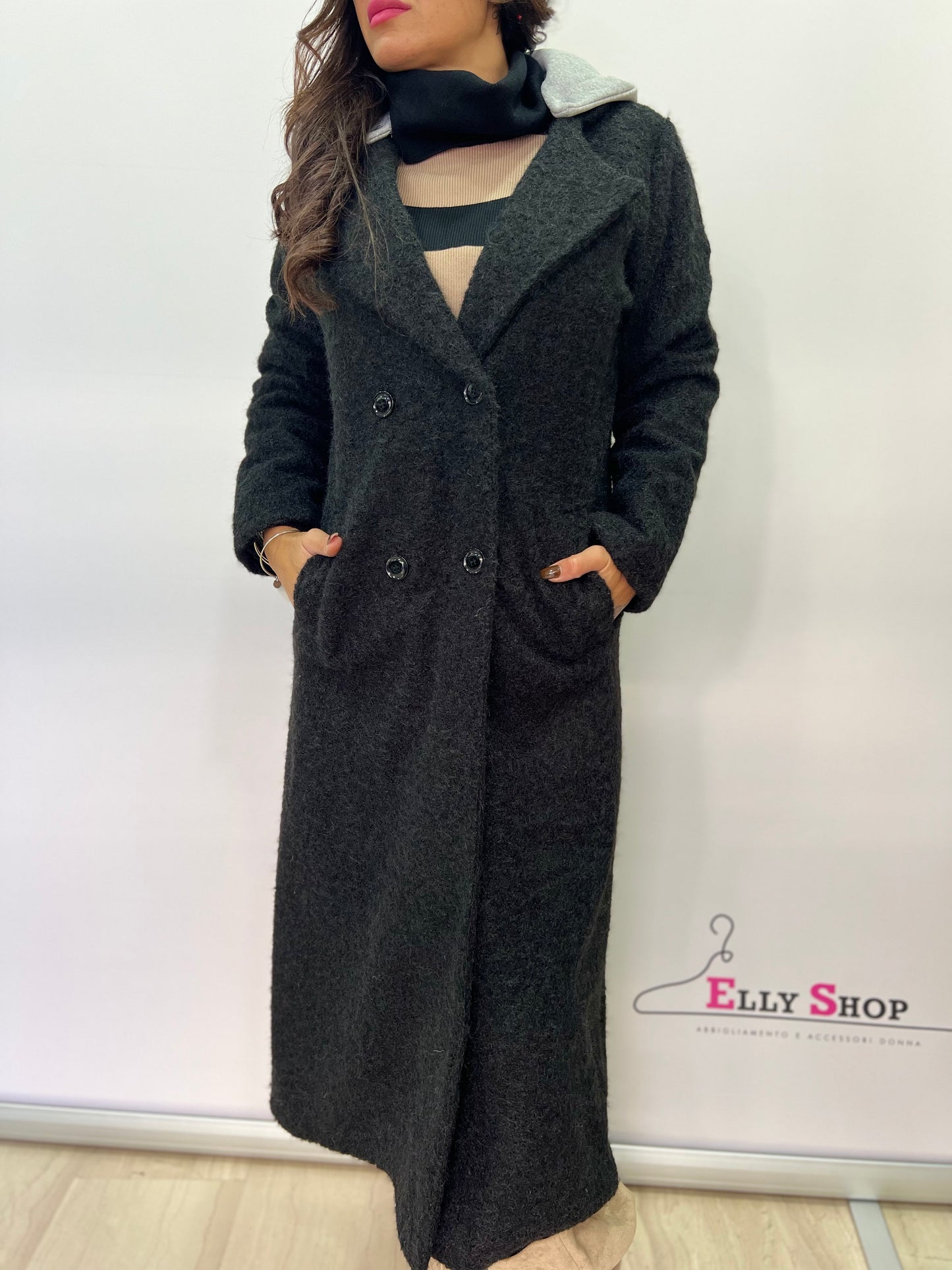 Cappotto lungo donna con cappuccio interno removibile