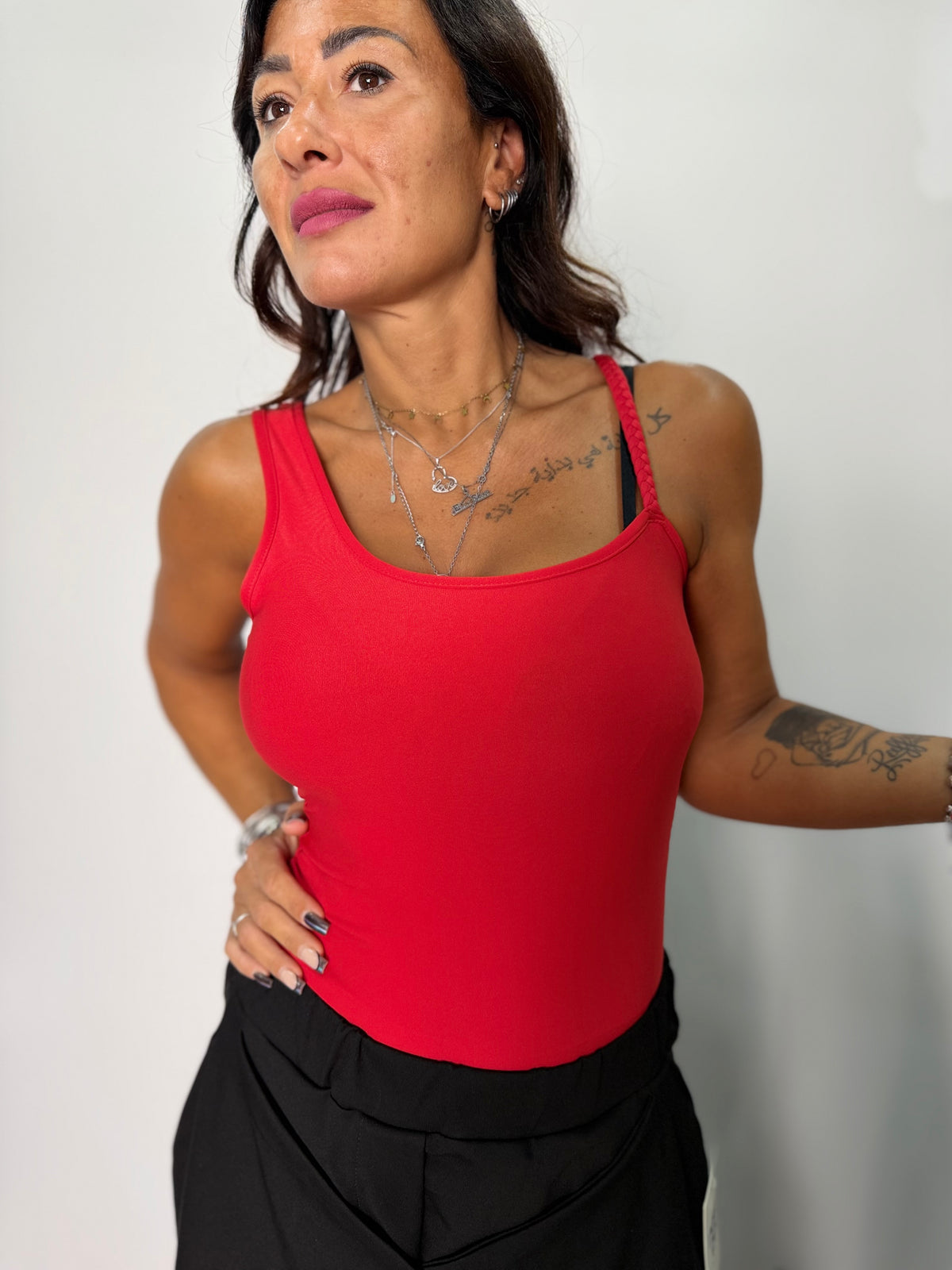 Body Donna Elasticizzato con Spalline Intrecciate