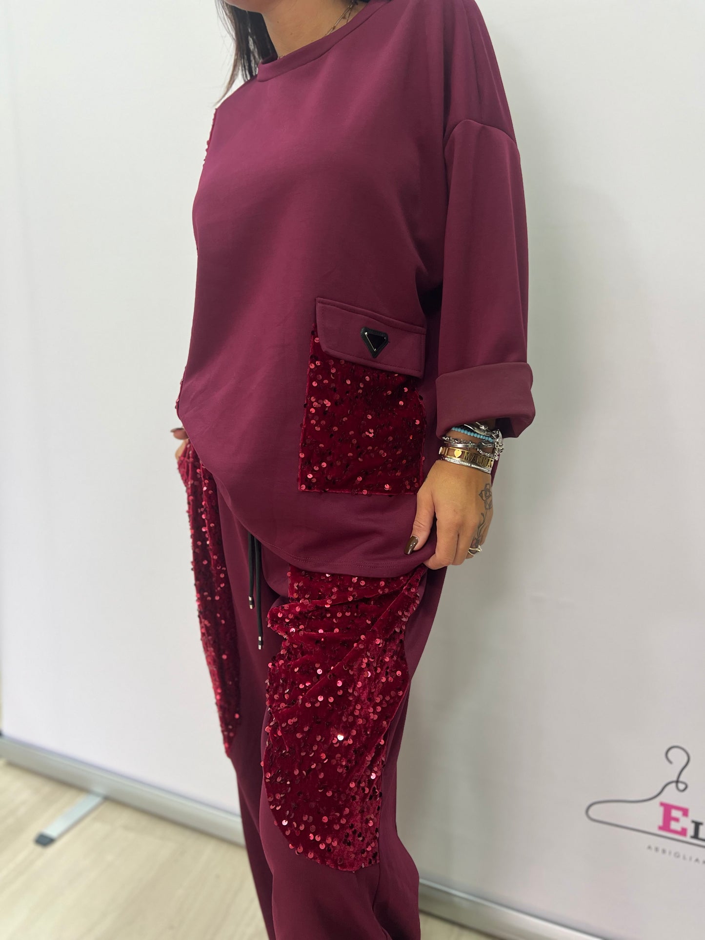 Completo curvy  con paillettes donna