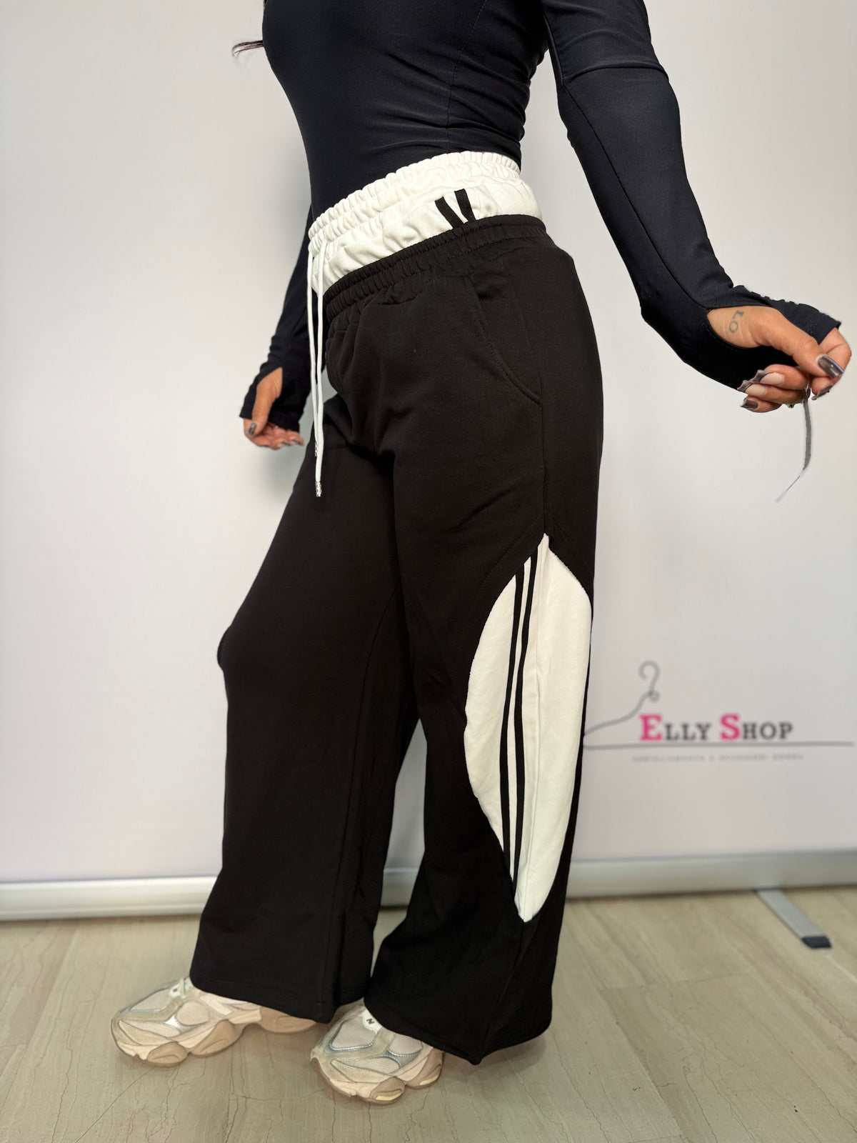 Pantalone Donna Palazzo Sporty Bicolor con Doppia Vita Elasticizzata