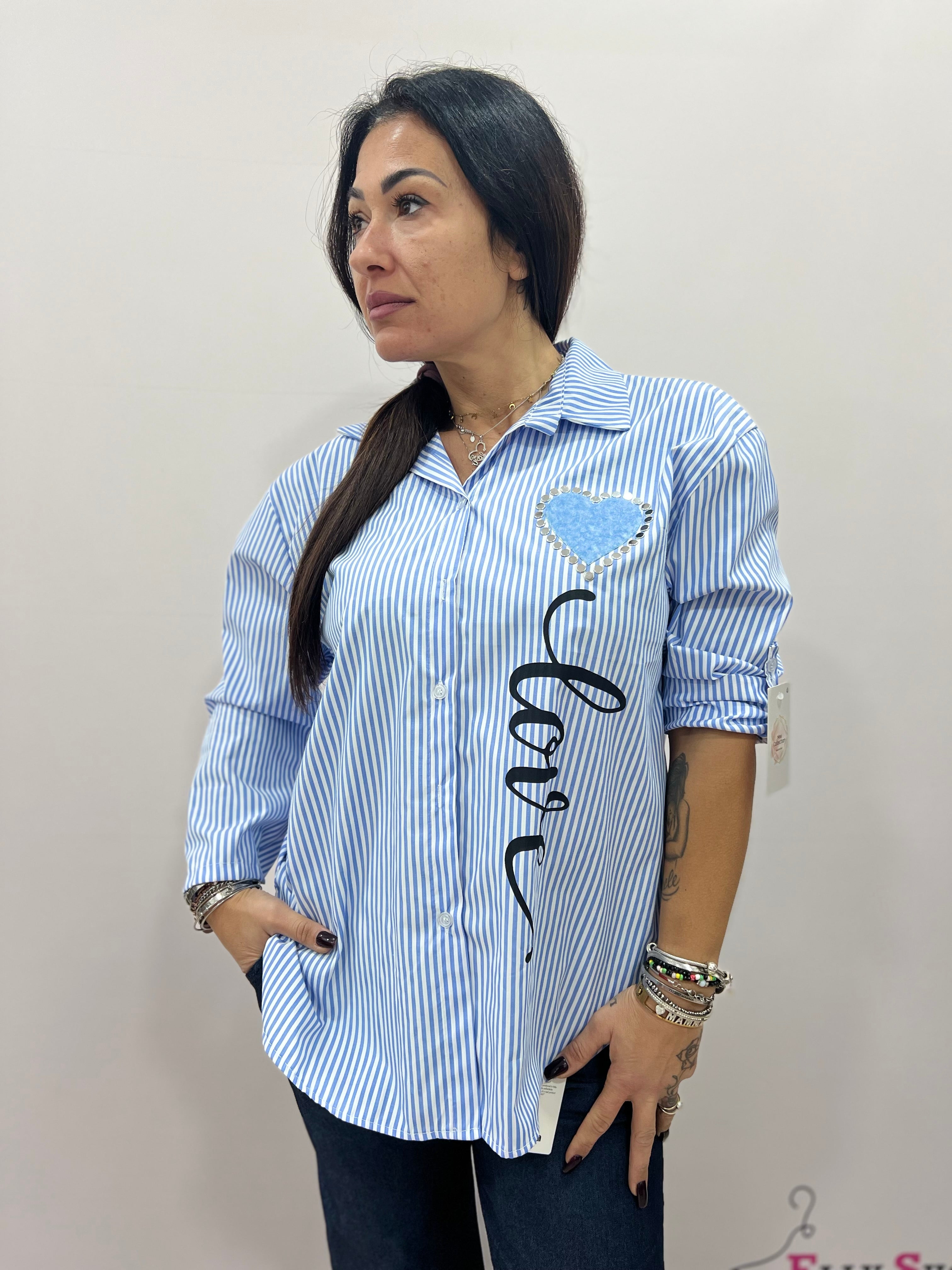 Camicia donna a righe con cuore Love