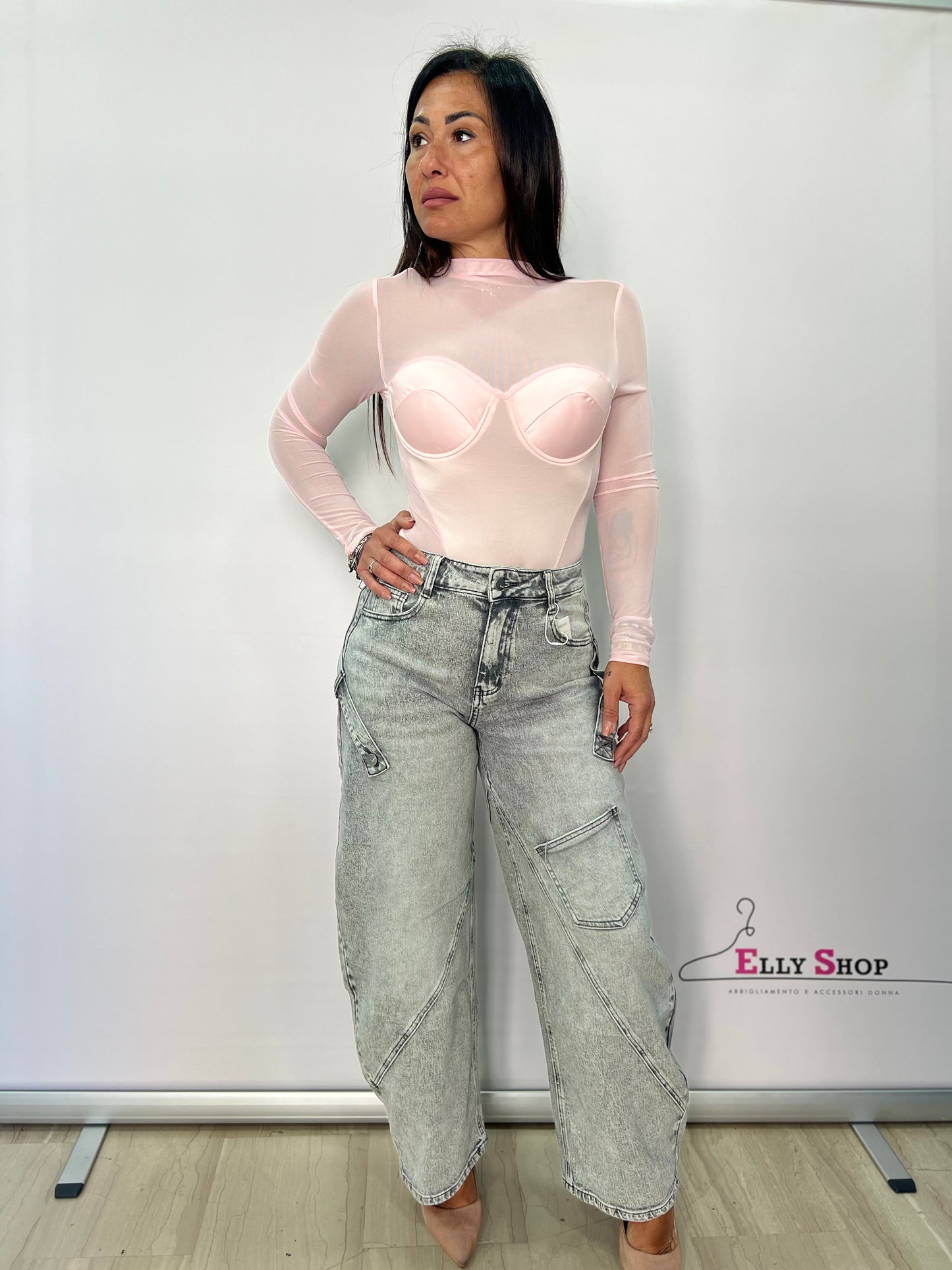 Body donna tulle con coppe effetto bustier