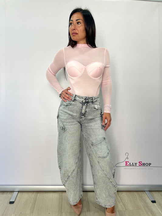 Body donna tulle con coppe effetto bustier