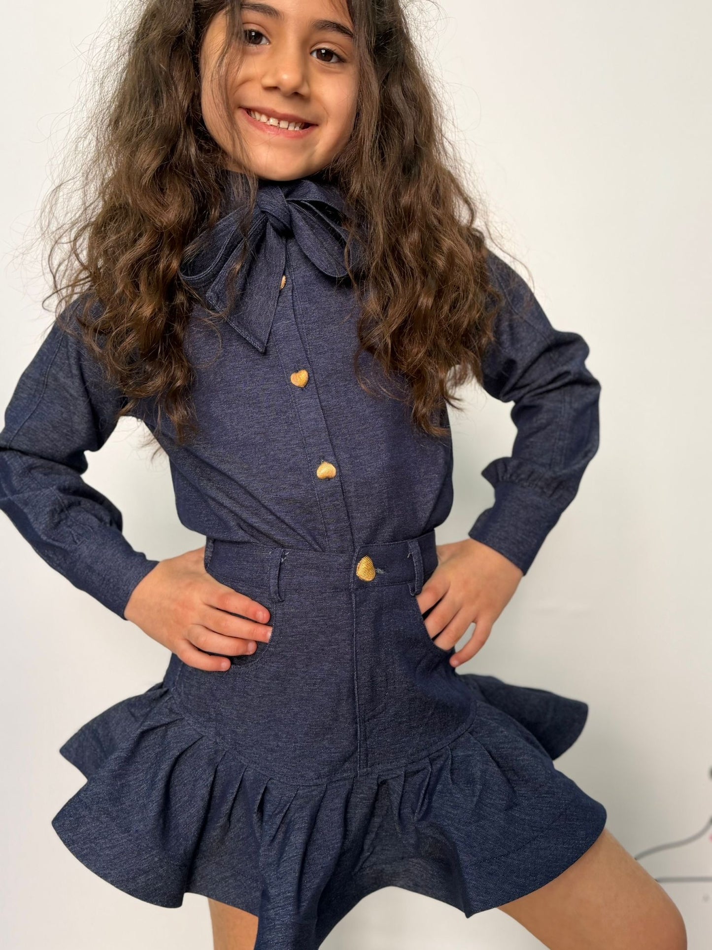 Completo elegante bambina con gonna e fiocco