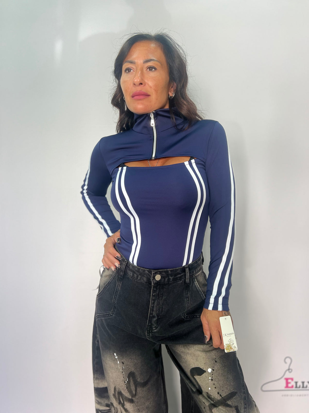 Body Donna Sporty Cut-Out con Zip e Bande Laterali Elasticizzato