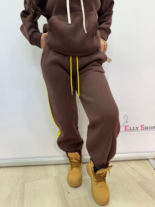 Pantalone tuta donna felpato con bande laterali