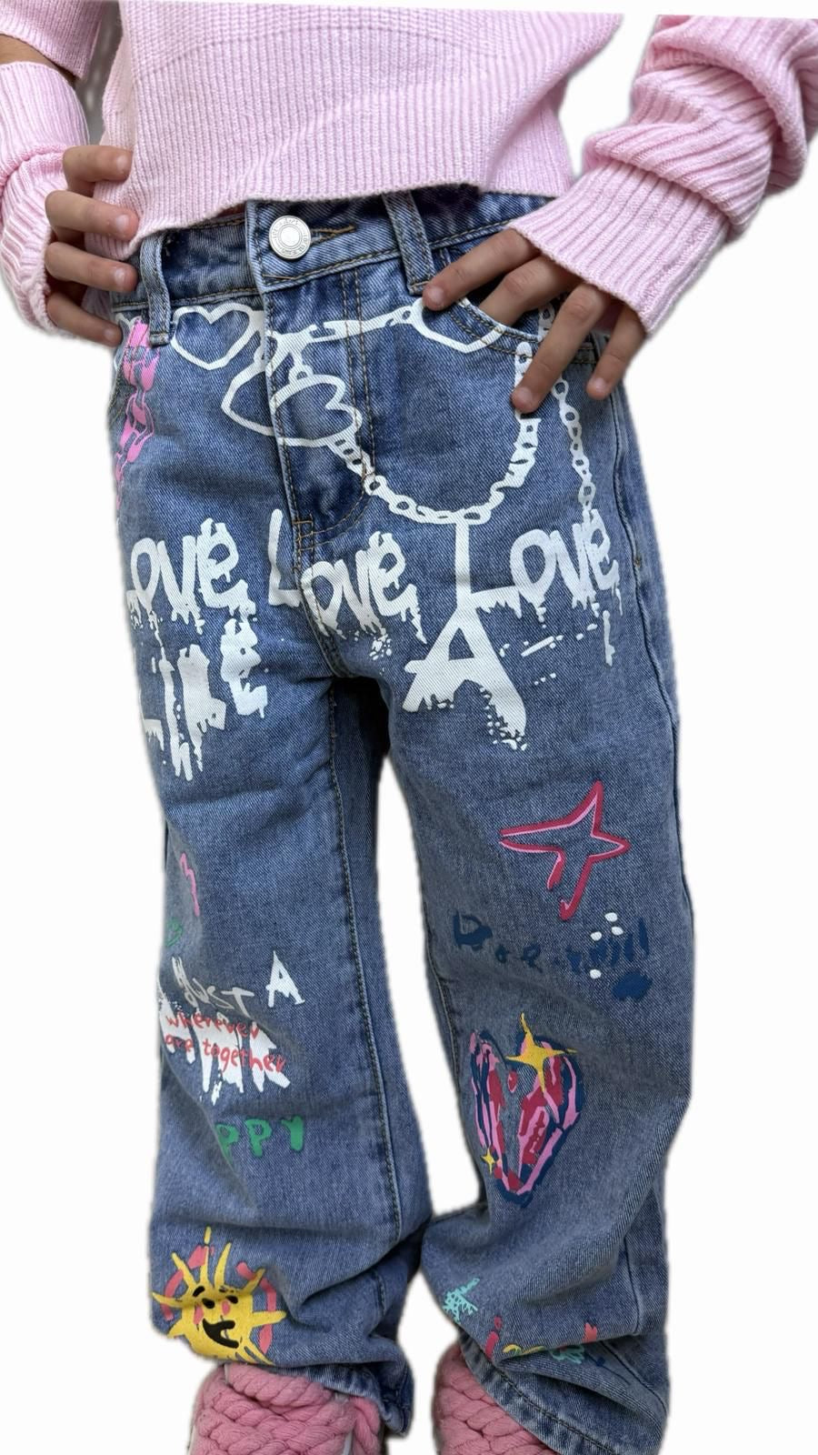 Jeans bambina con stampa colorata