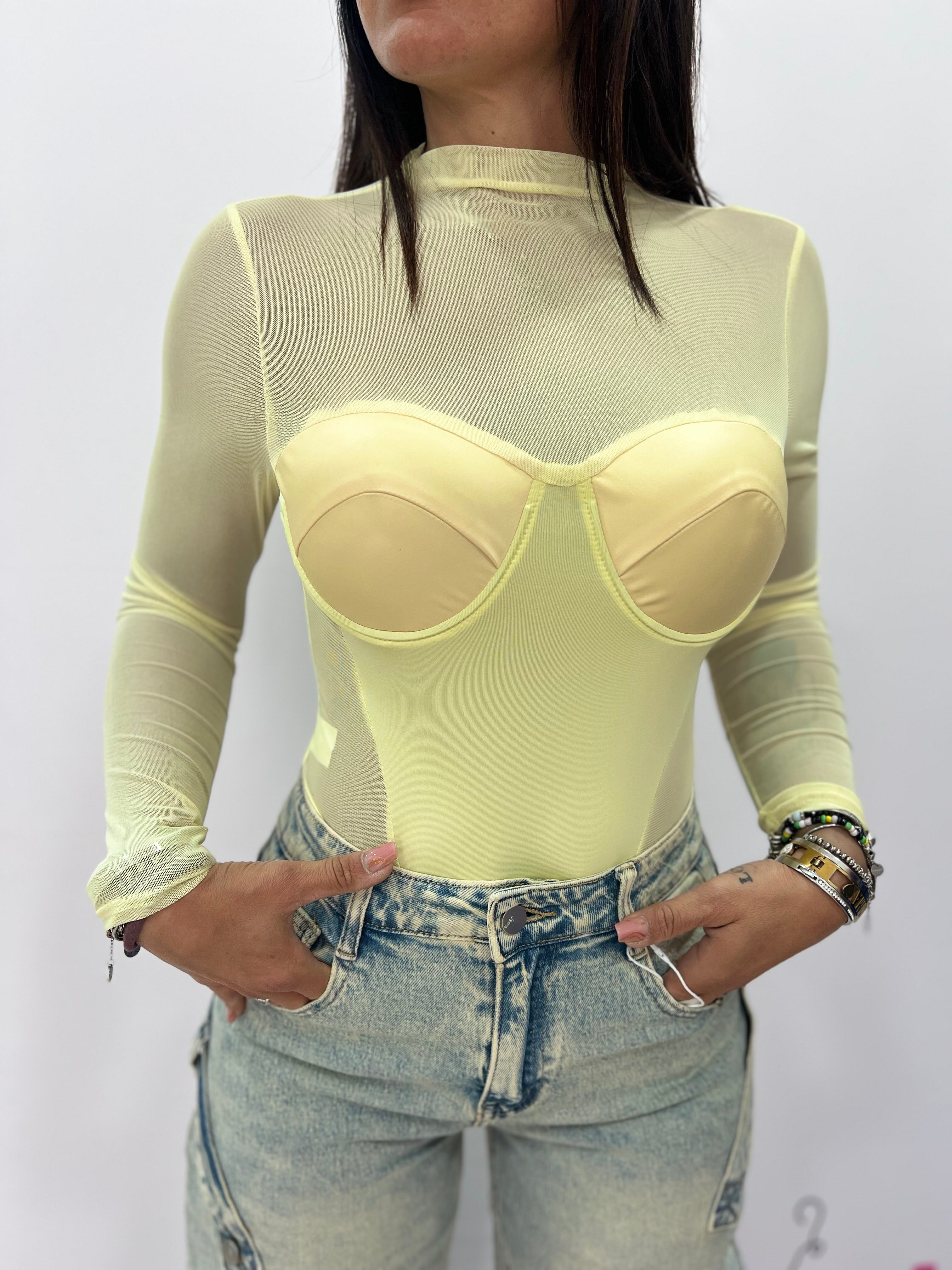 Body donna tulle con coppe effetto bustier