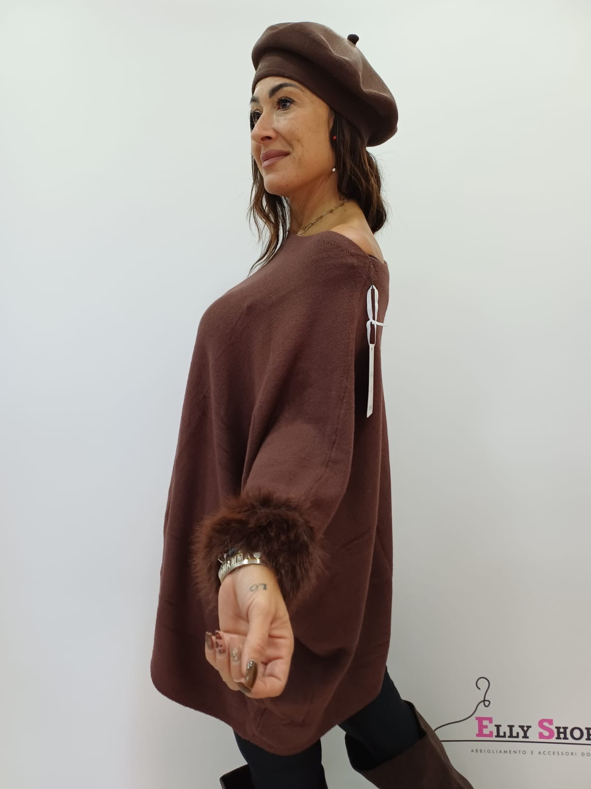 Poncho donna con ecopelliccia elegante