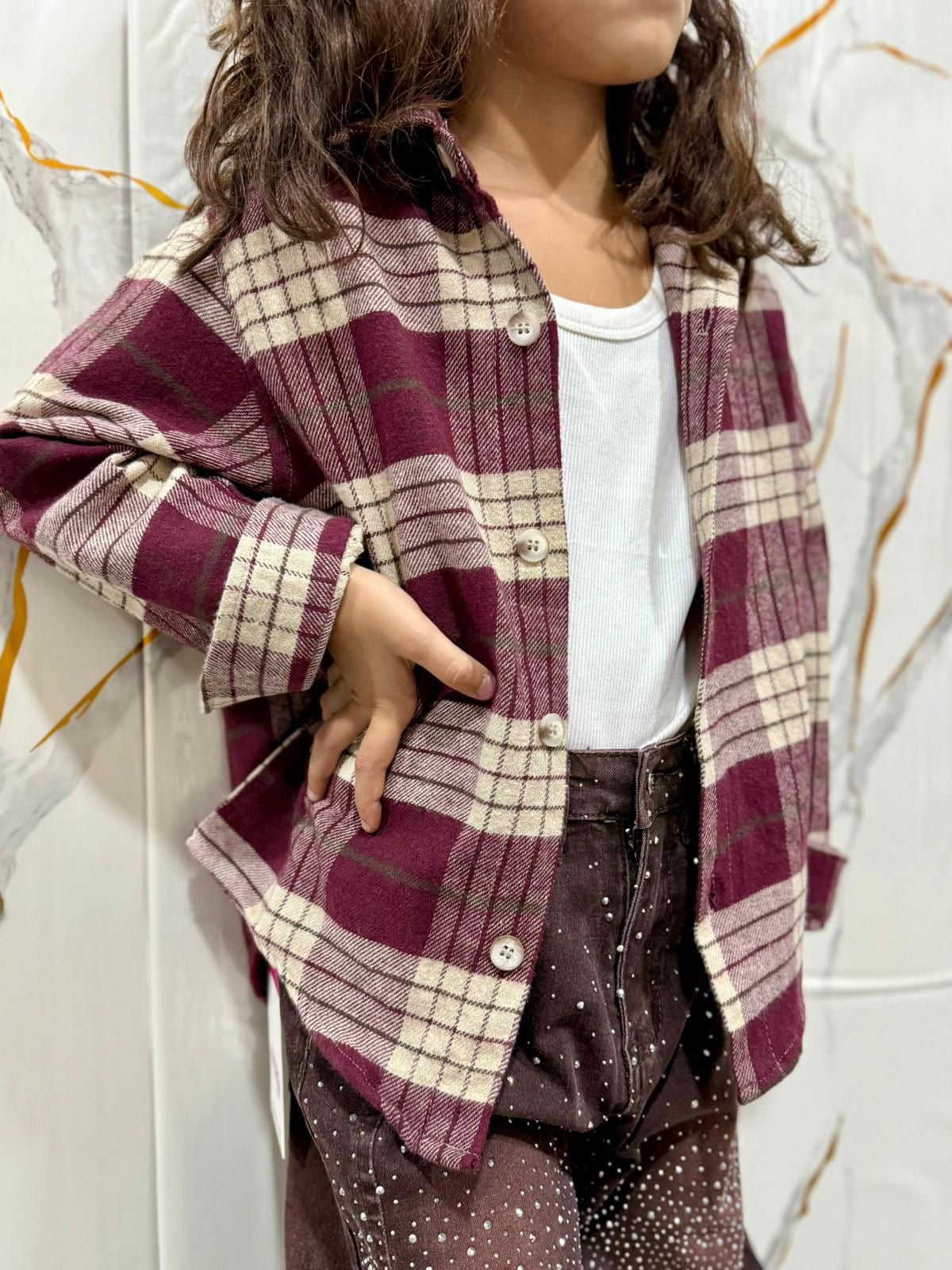 Camicia a quadri bambina in flanella  — overshirt casual inverno