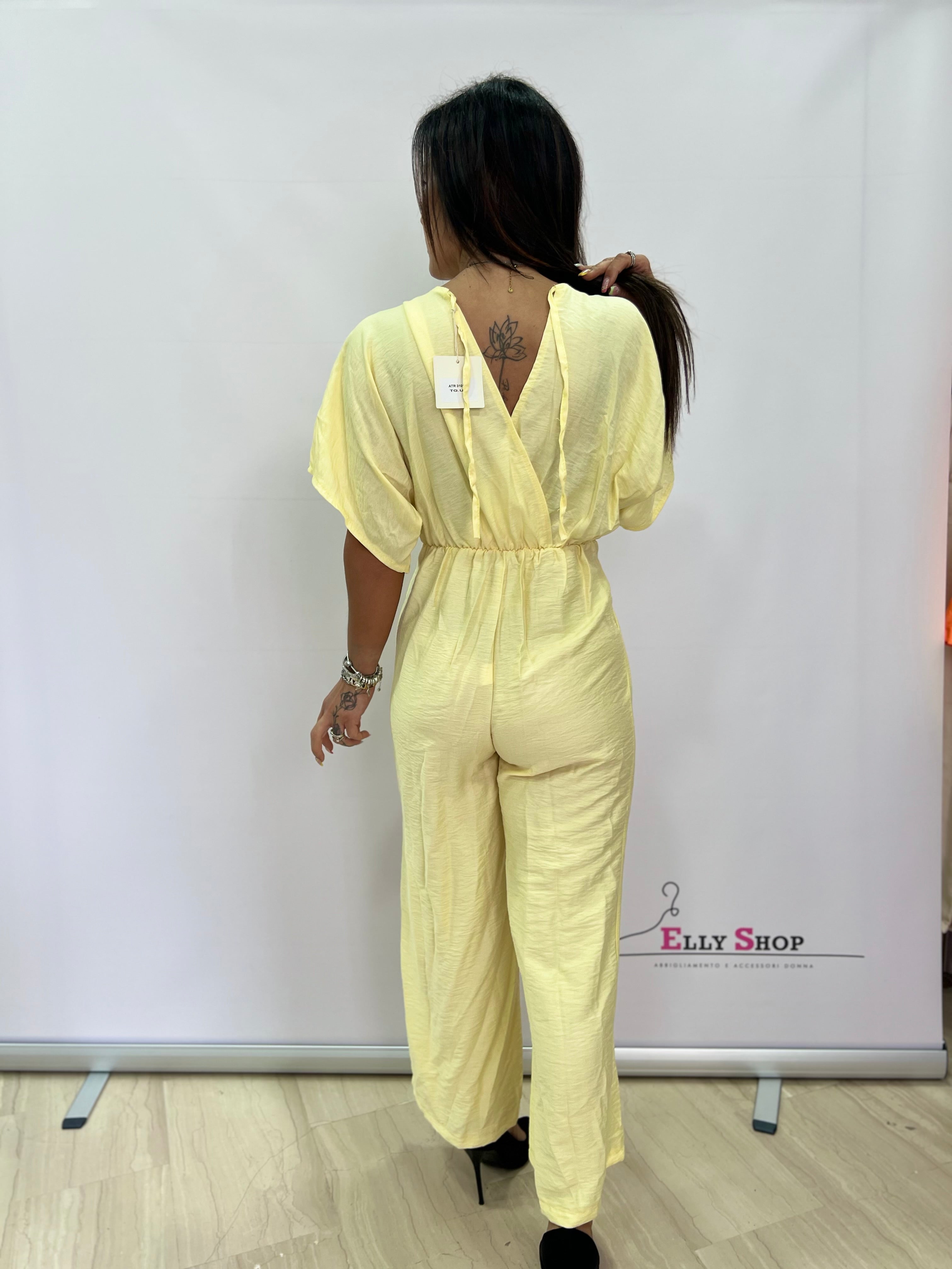 Tuta Intera Elegante Donna Scollo a V - Taglia Unica fino a L, Disponibile in Nero, Verde, Blu e Giallo