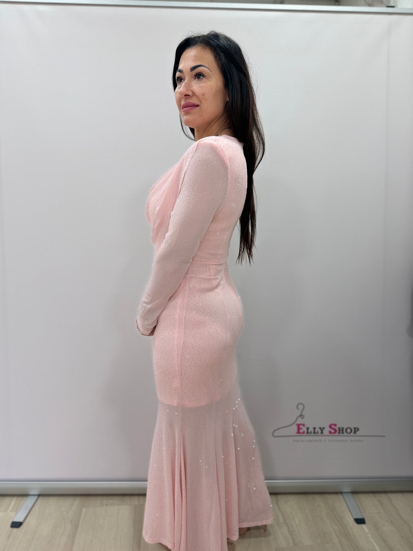 Abito lungo elegante drappeggiato glitter