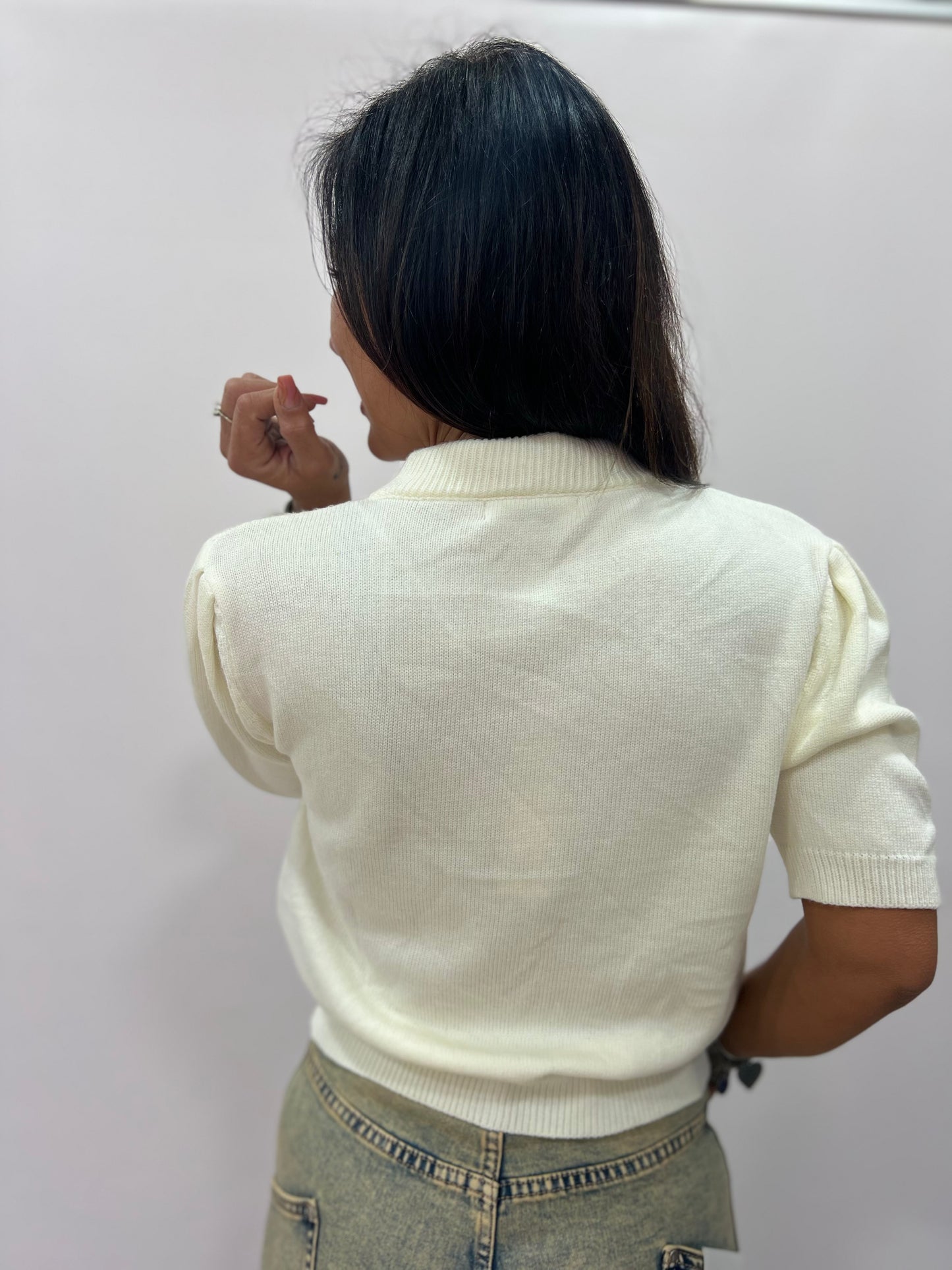 Cardigan donna con fiocco elegante corto