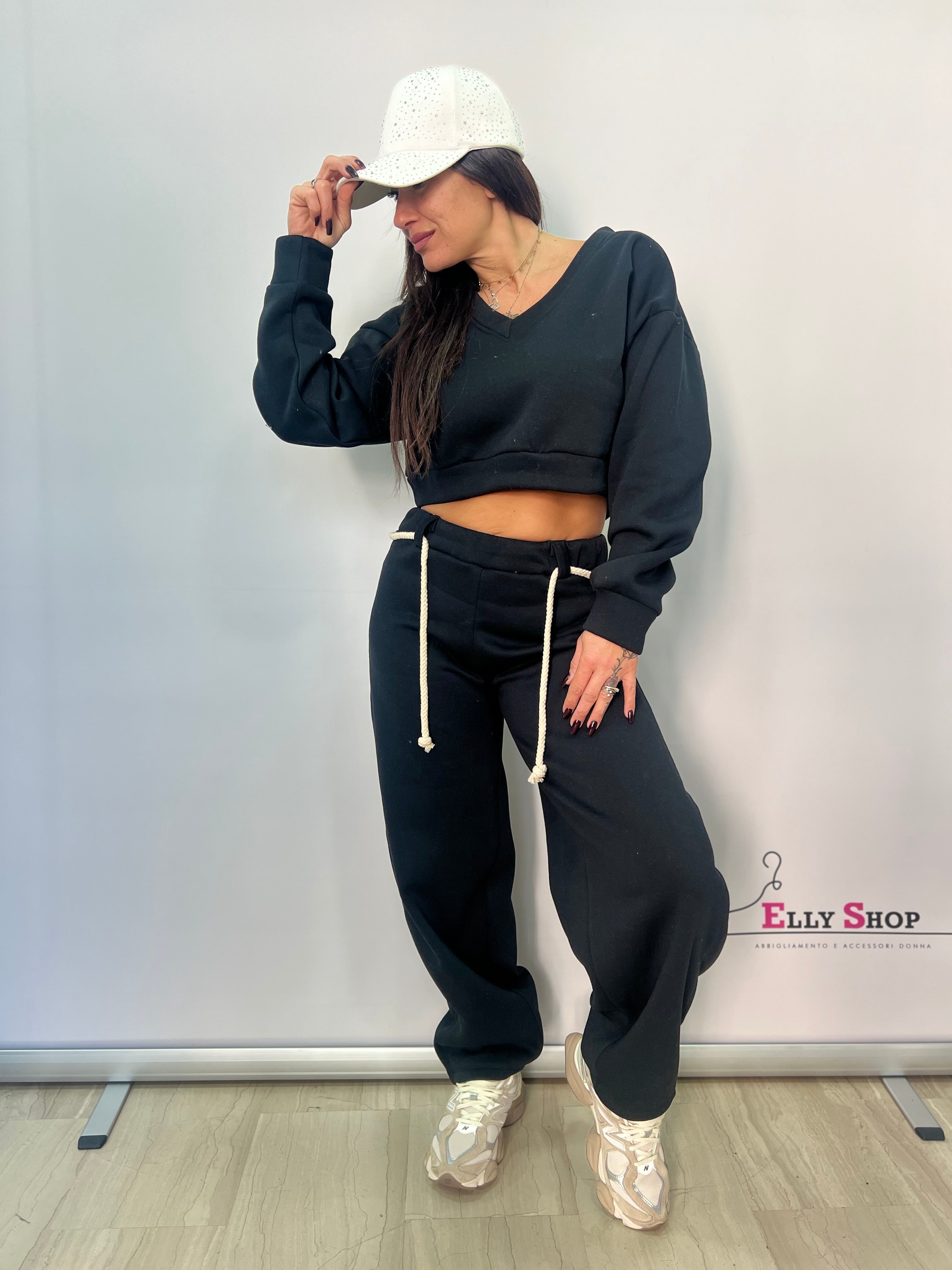 Completo tuta donna felpa crop e pantalone jogging