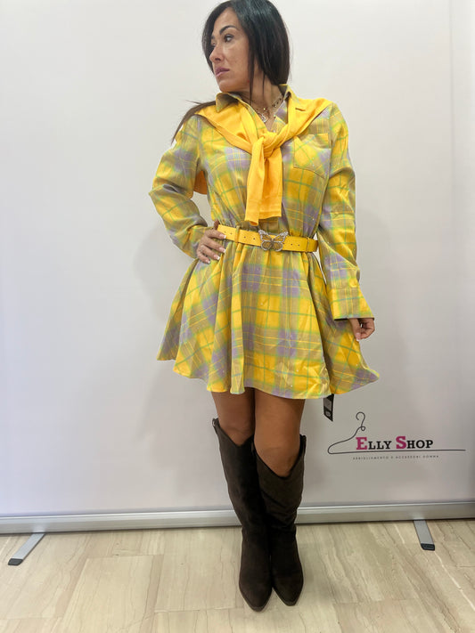 Abito chemisier scozzese con cintura donna