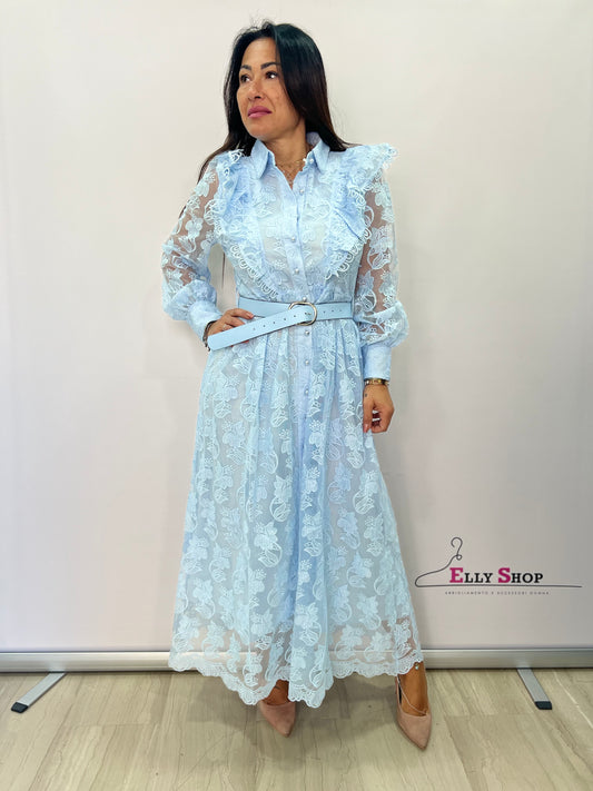 Abito midi pizzo elegante con cintura donna