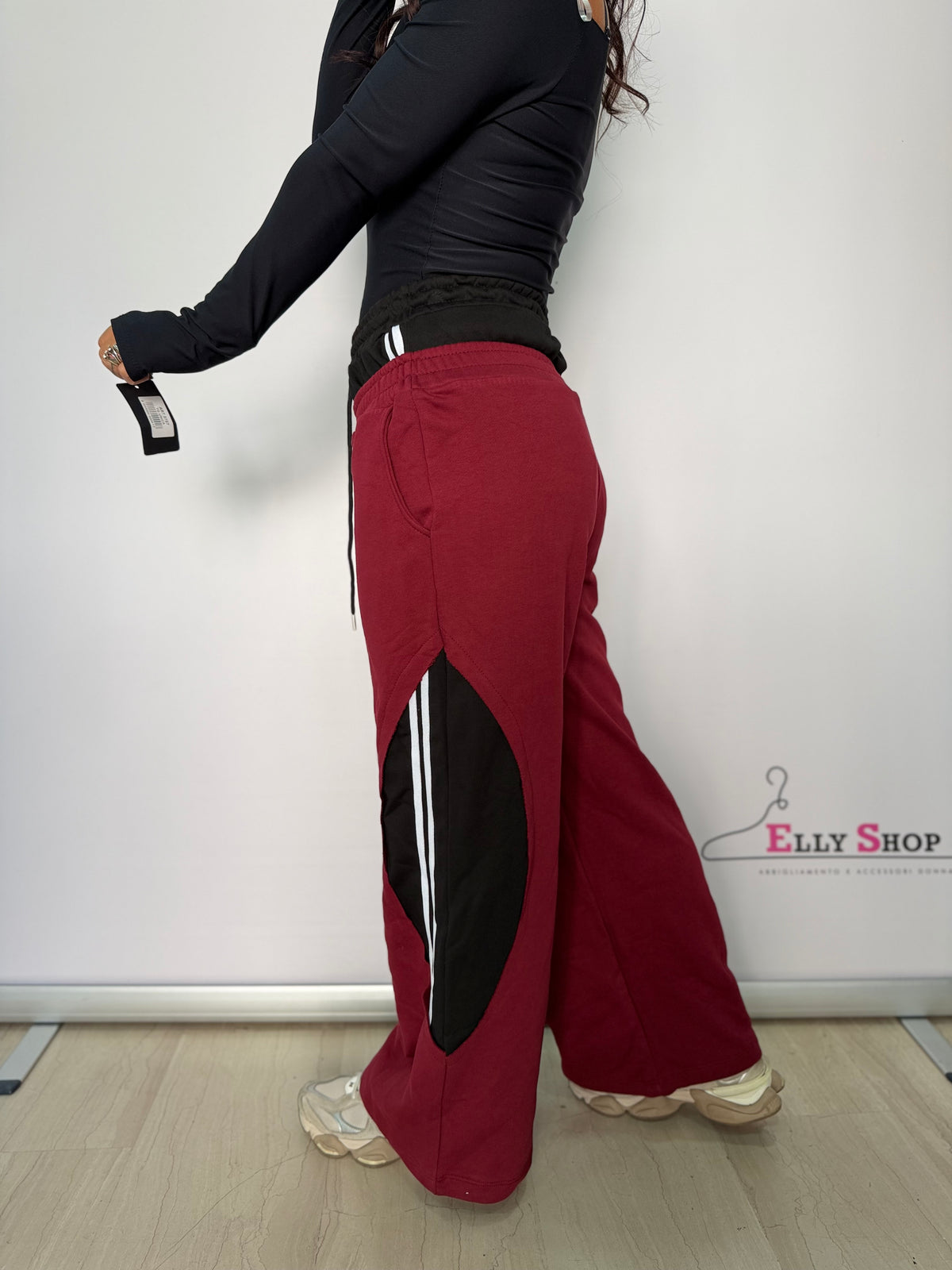 Pantalone Donna Palazzo Sporty Bicolor con Doppia Vita Elasticizzata
