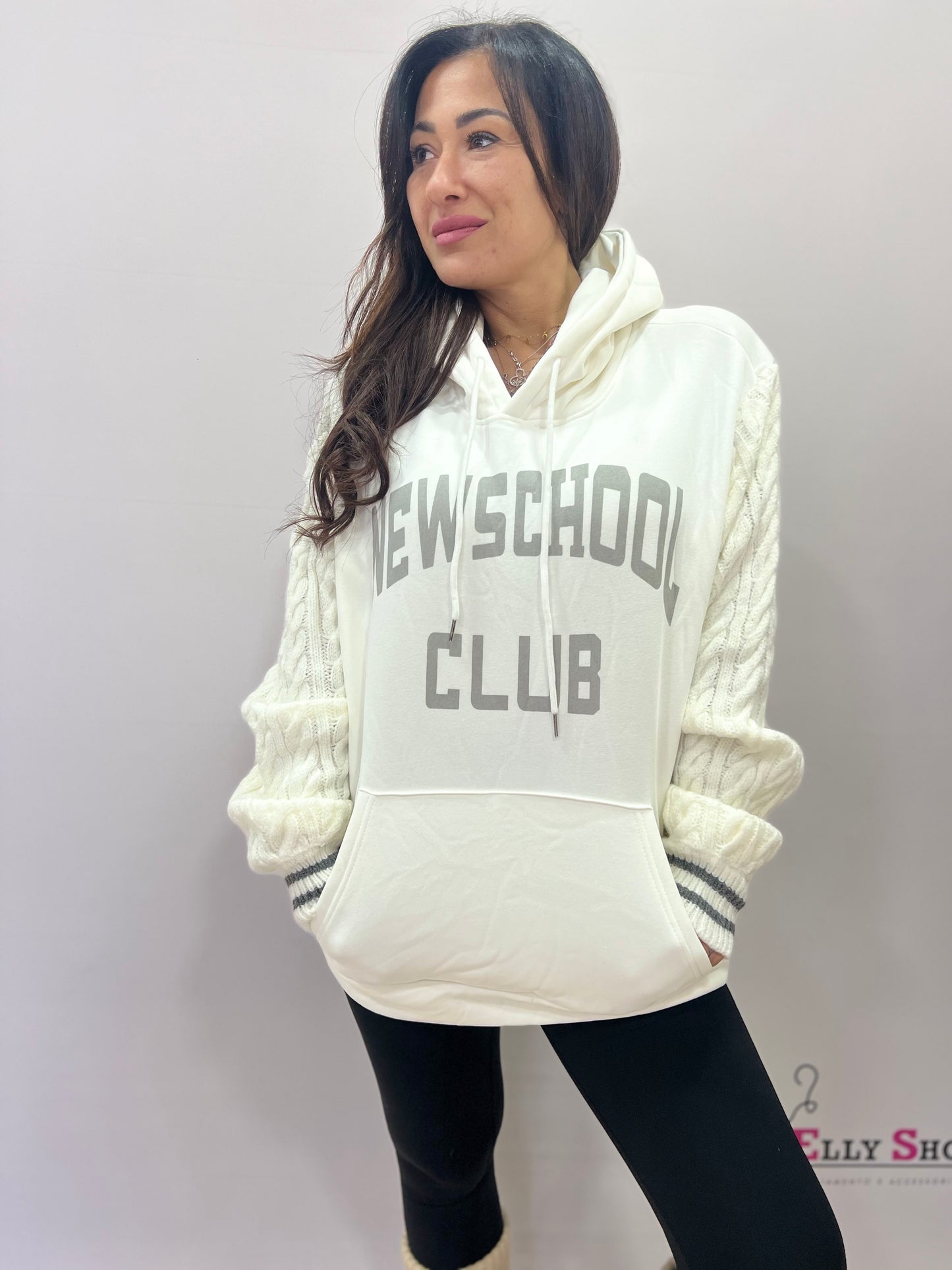 Felpa oversize donna con cappuccio e stampa