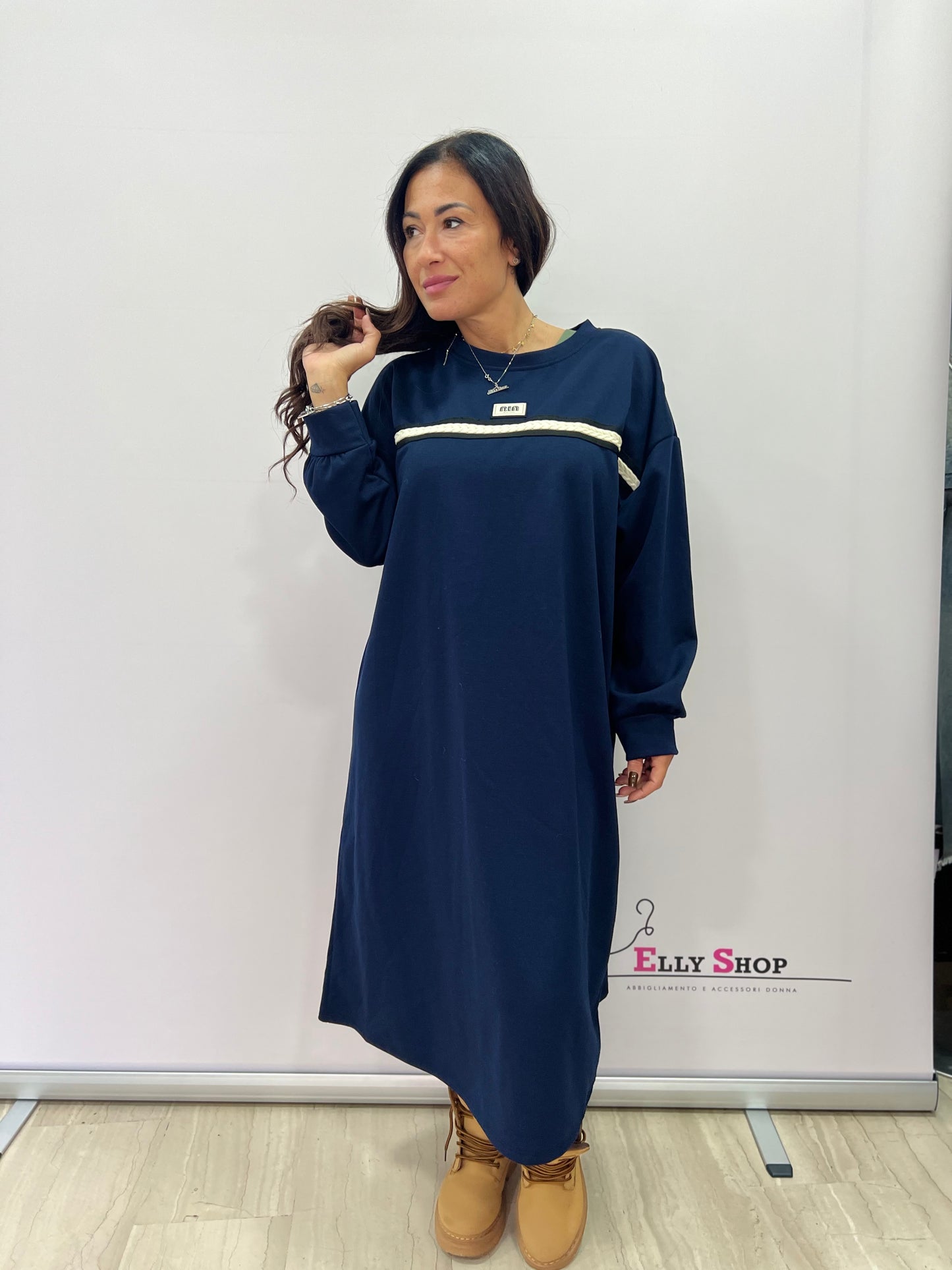 Abito lungo felpato casual curvy donna