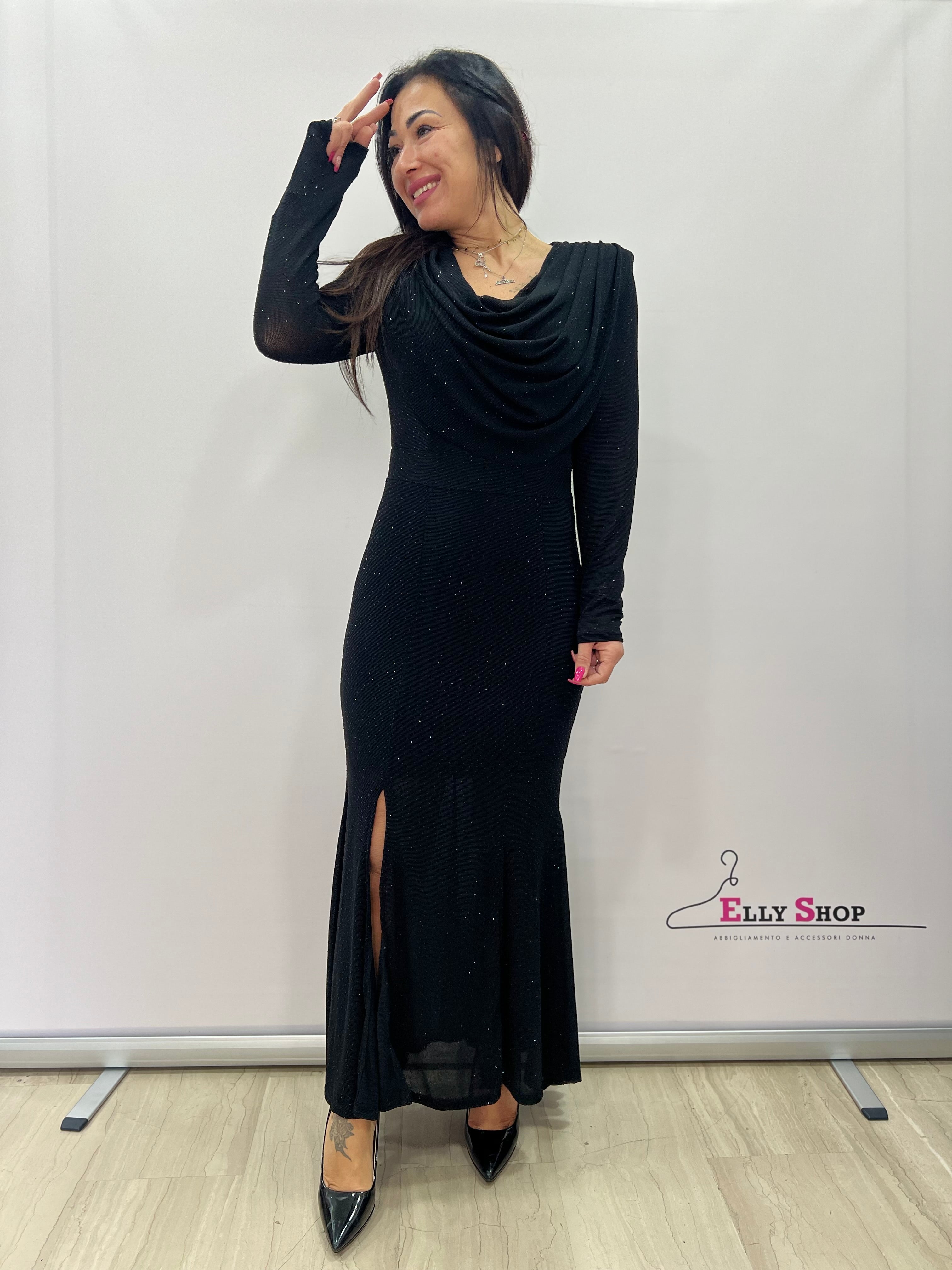 Abito lungo elegante drappeggiato glitter