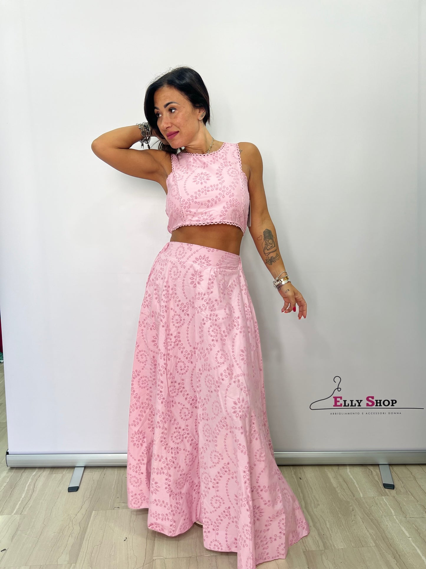 Completo Traforato Crop Top Gonna Lunga SANGALLO