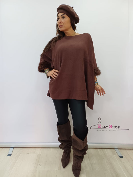 Poncho donna con ecopelliccia elegante