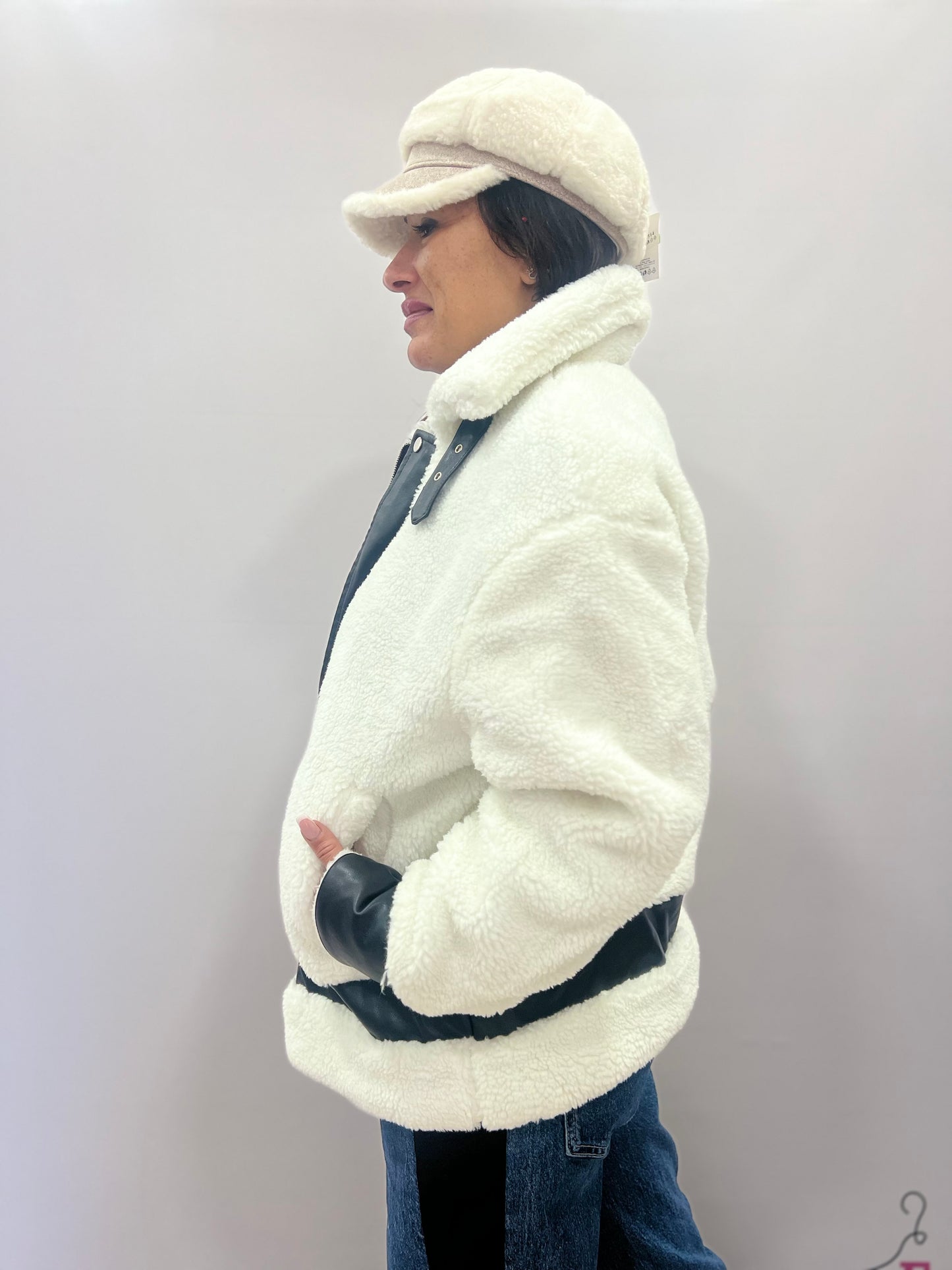 Giacca teddy donna con ecopelle montone