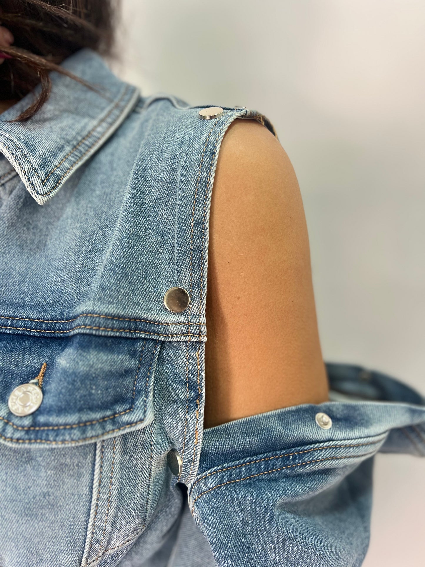 Abito chemisier denim con maniche rimovibili