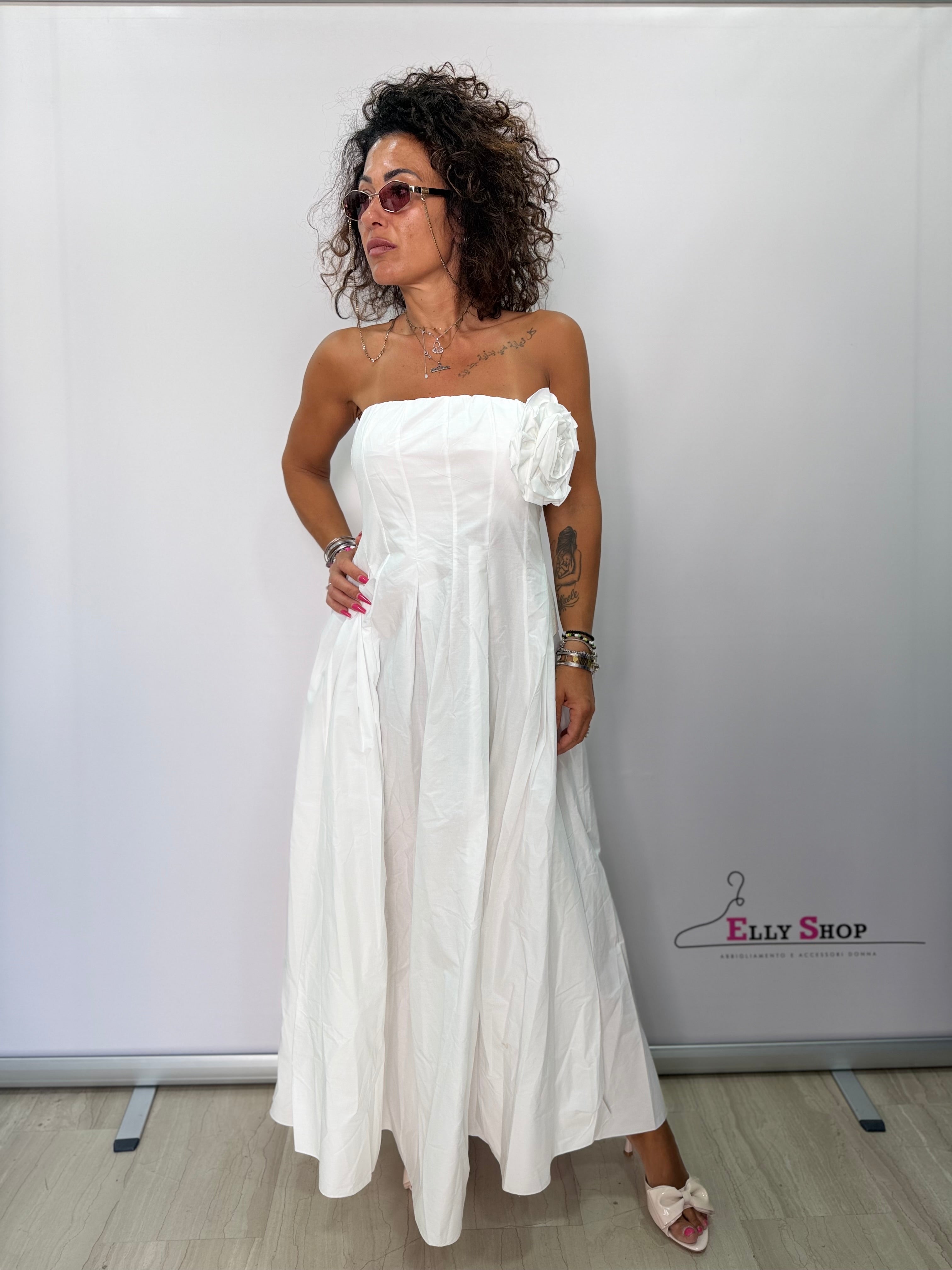 Abito Lungo Curvy con Fiore Elegante Donna