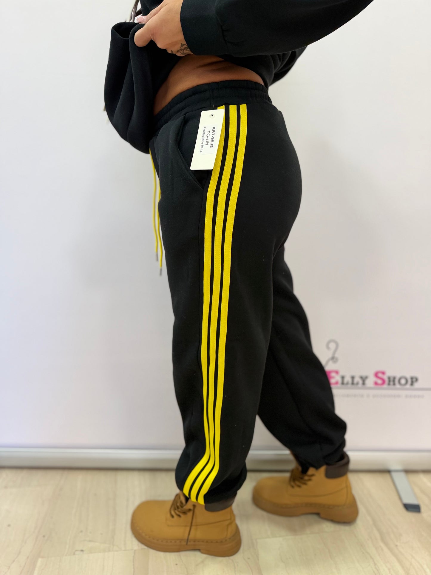 Pantalone tuta donna felpato con bande laterali