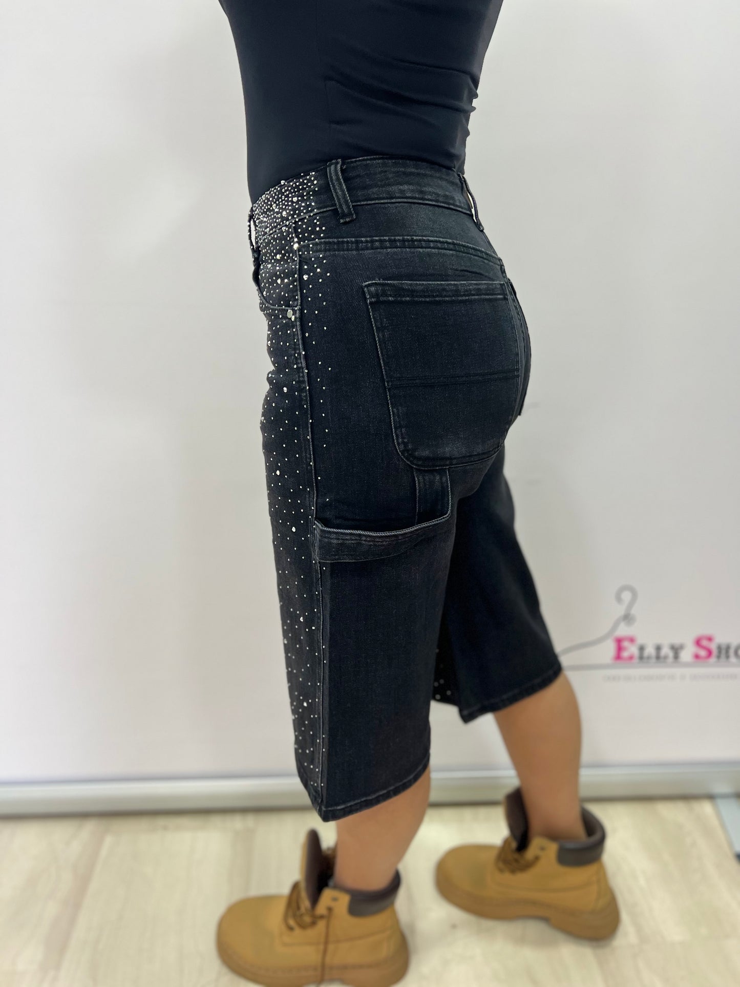 Bermuda donna nero con strass glamour