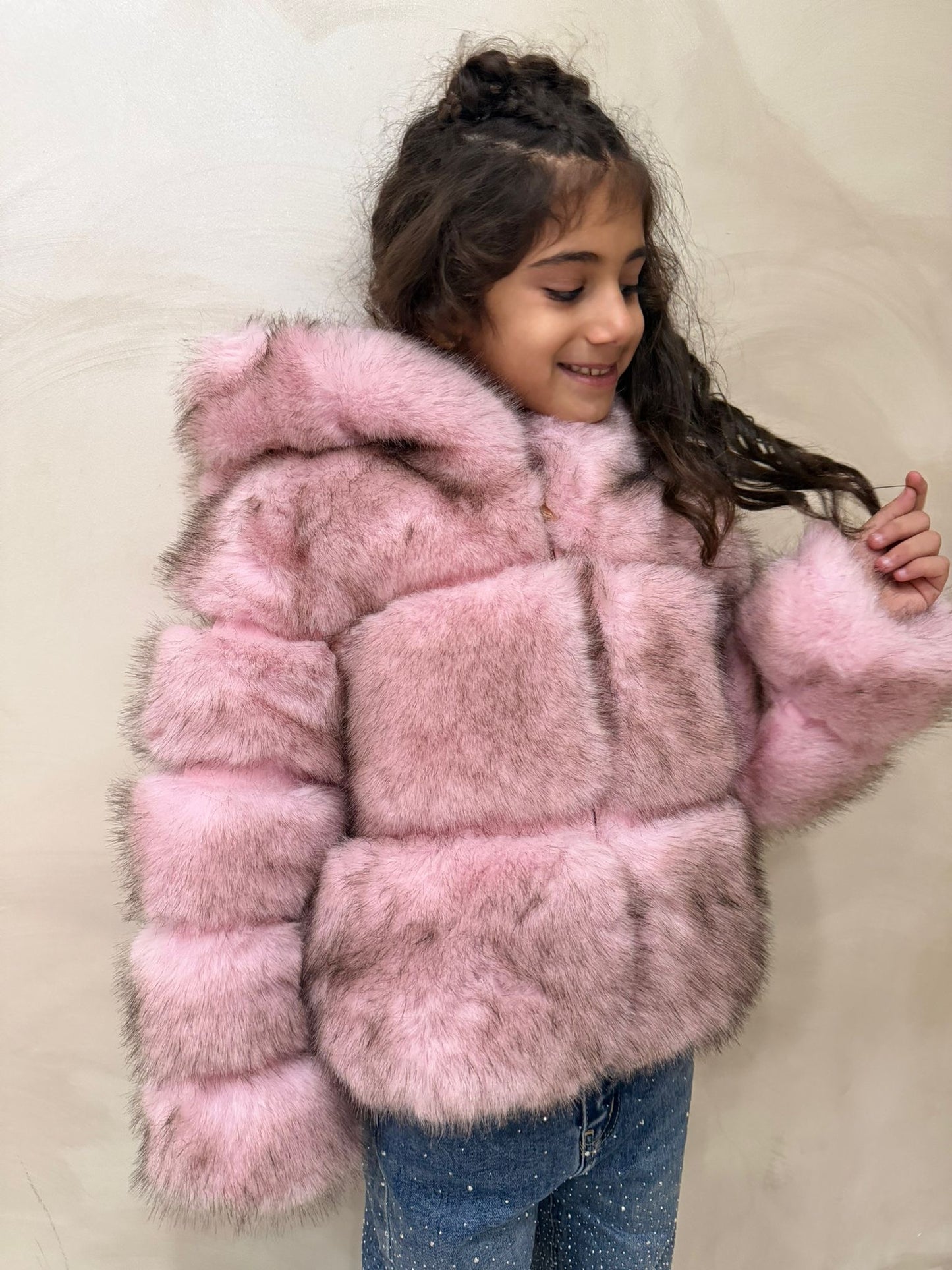 Giaccone ecopelliccia rosa bambina