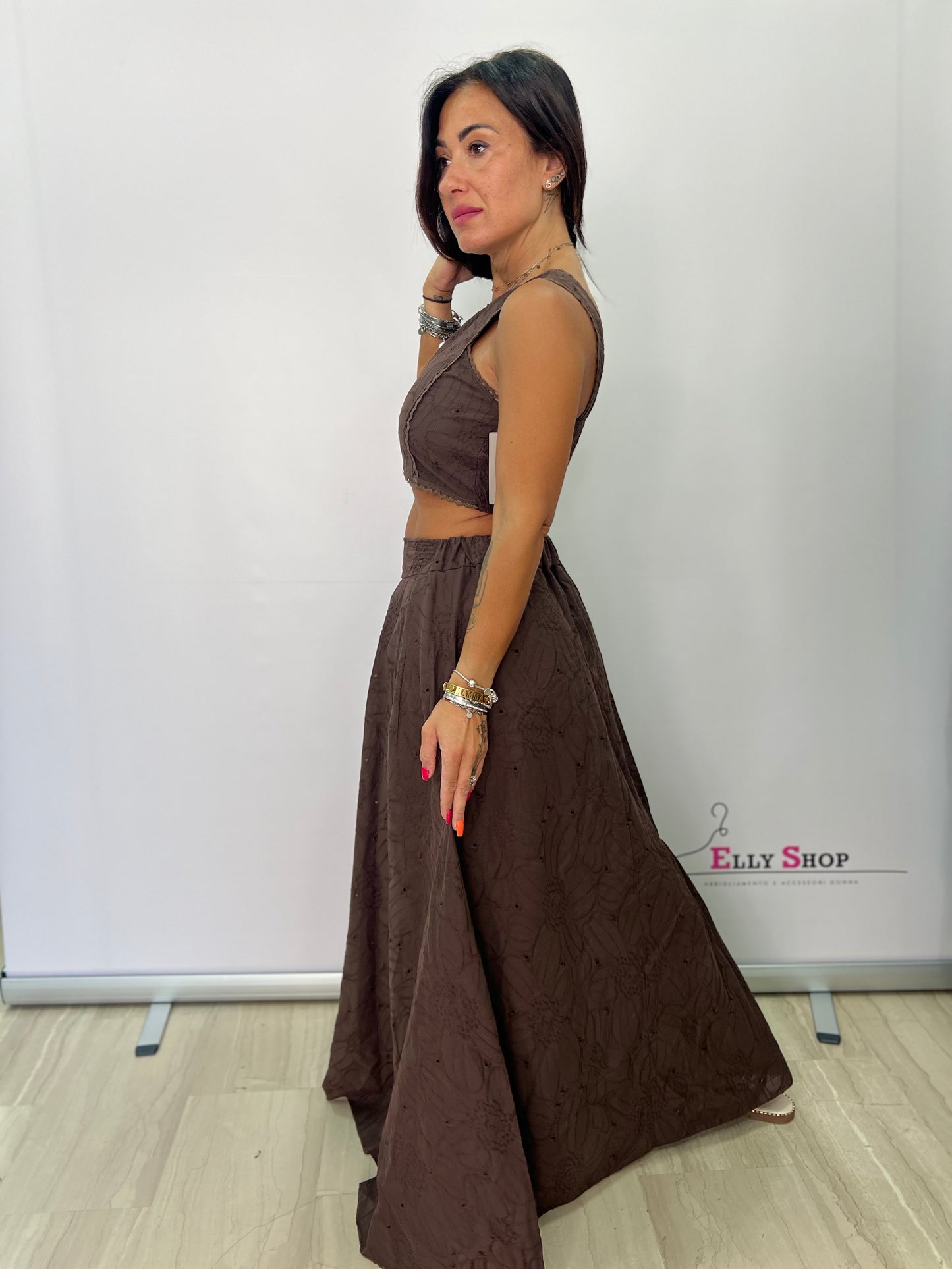 Completo Traforato Crop Top Gonna Lunga SANGALLO
