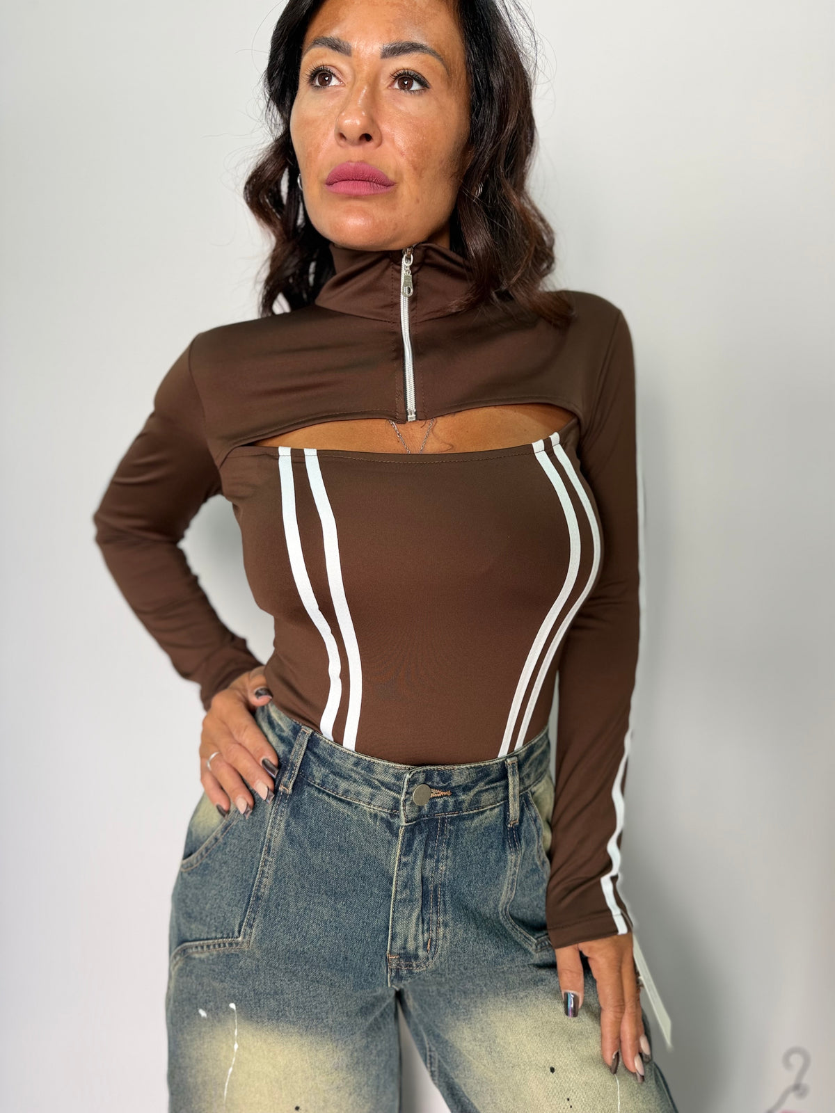 Body Donna Sporty Cut-Out con Zip e Bande Laterali Elasticizzato