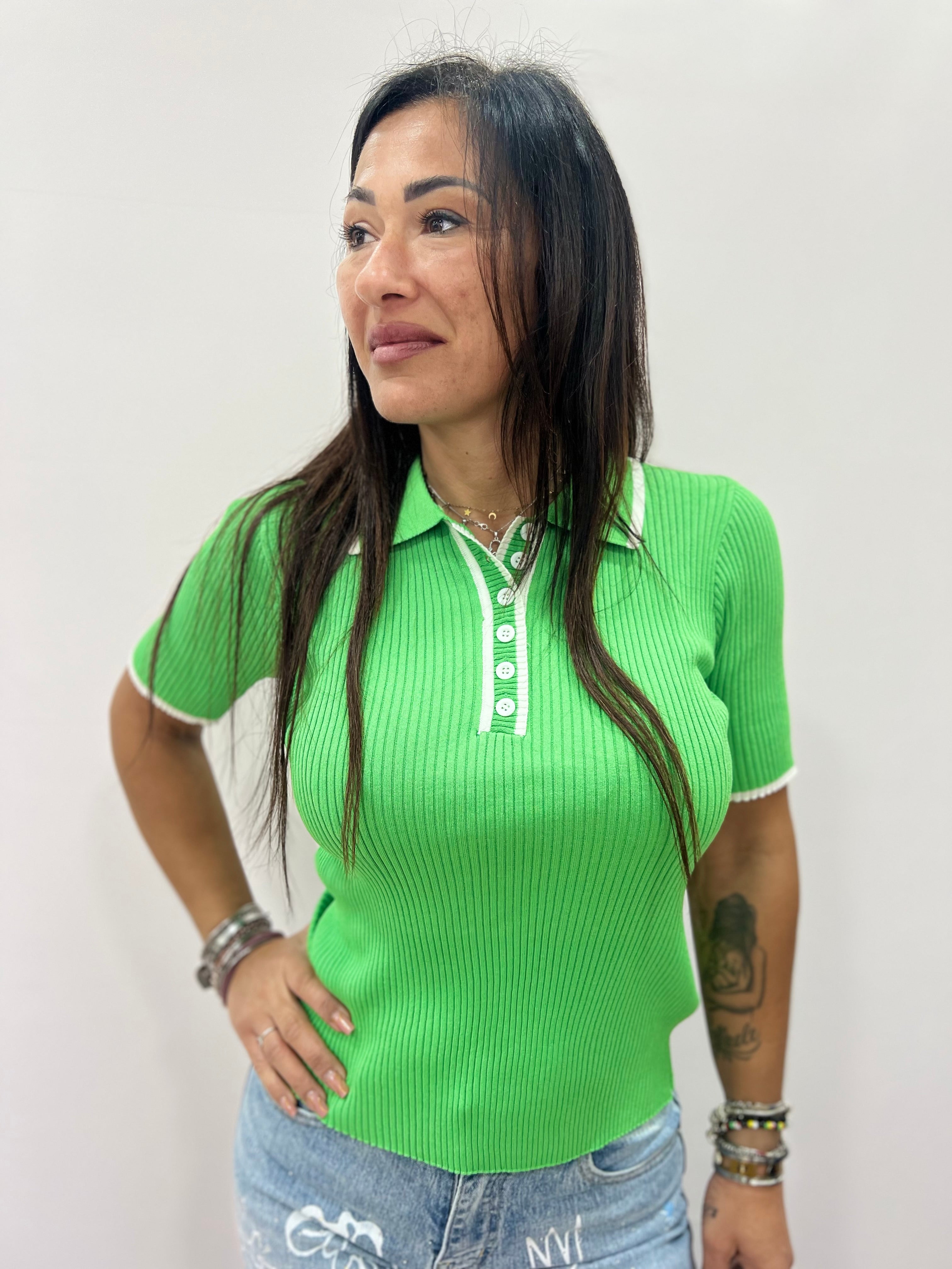 Maglia polo donna a costine aderente elegante