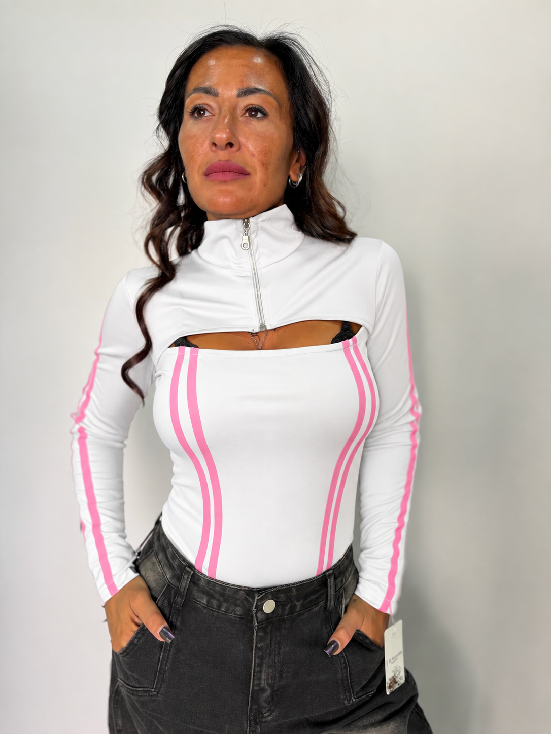 Body Donna Sporty Cut-Out con Zip e Bande Laterali Elasticizzato