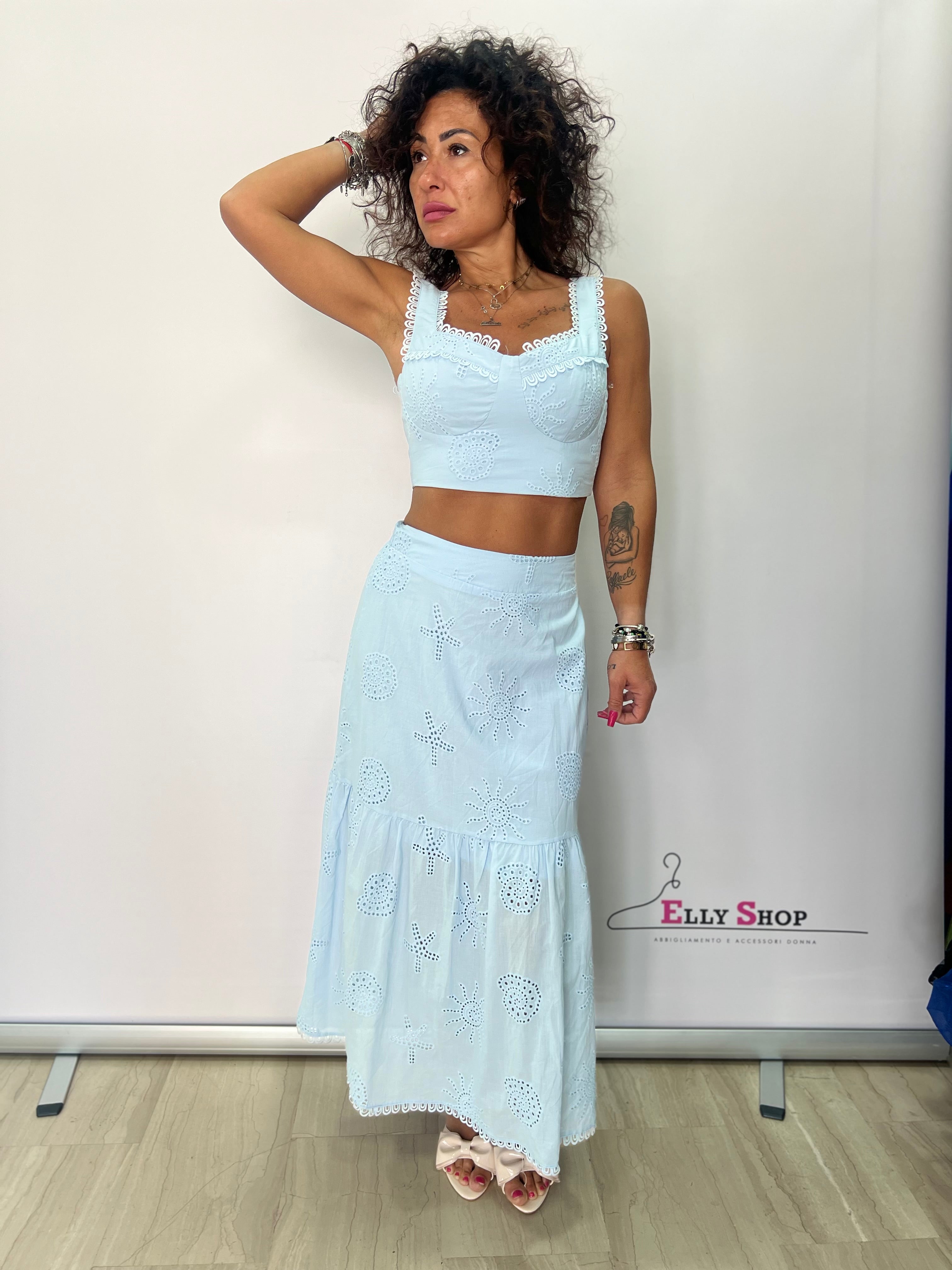 Completo top e gonna sangallo donna