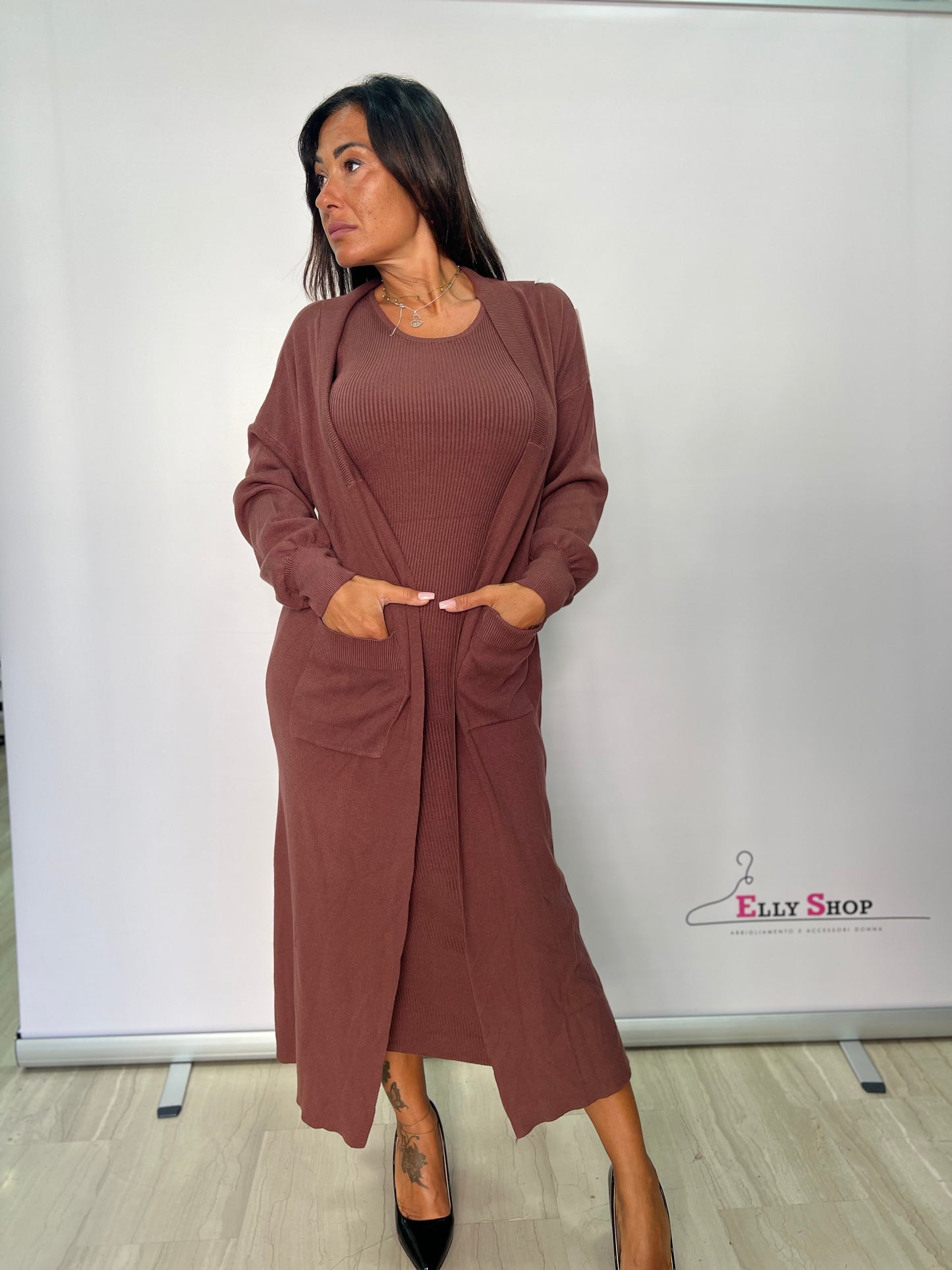 Vestito con Cardigan a Costine