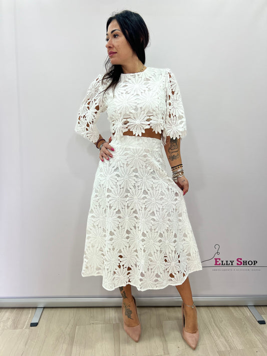 Completo pizzo floreale top e gonna midi