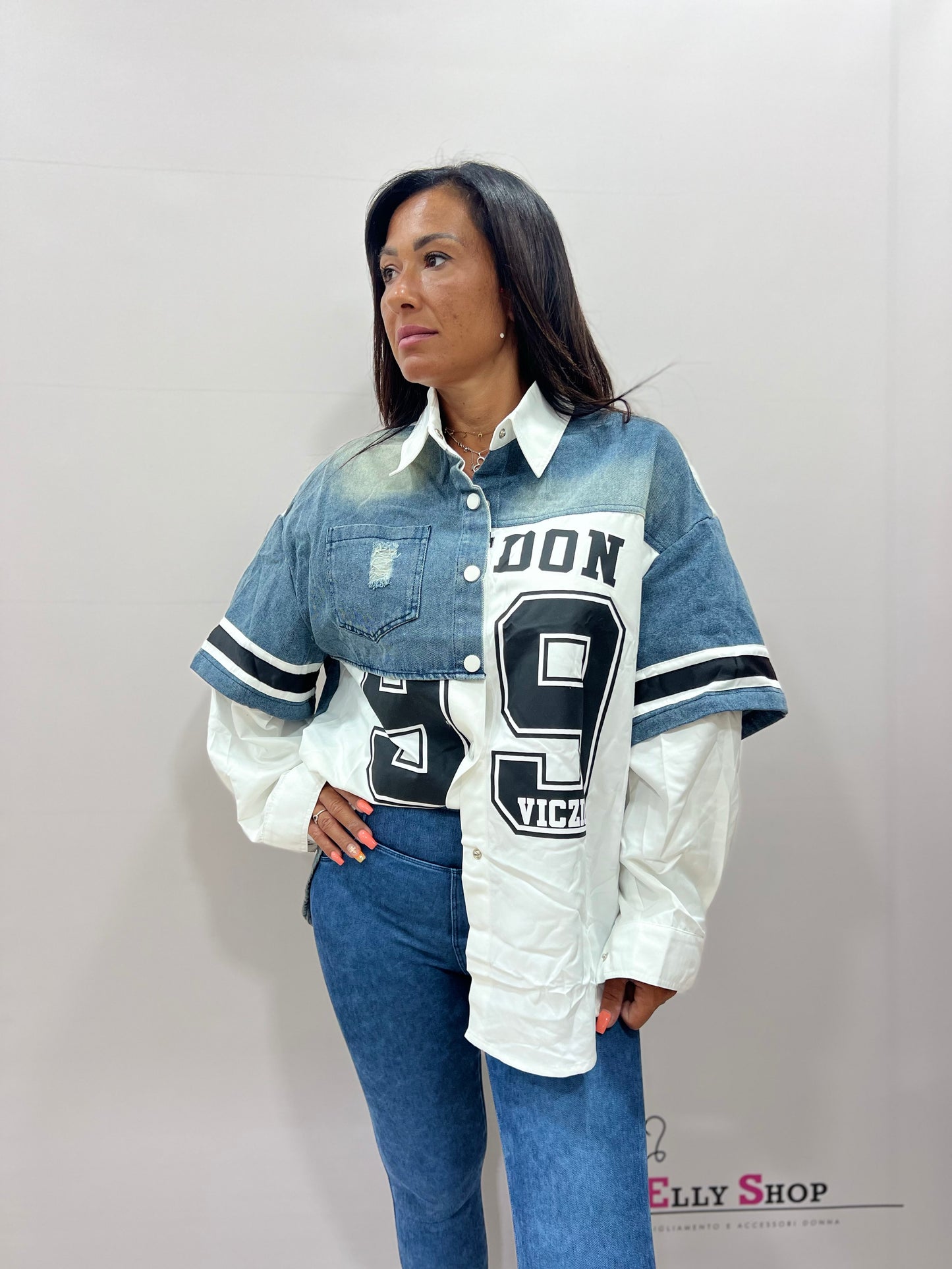 Camicia donna stoffa e denim