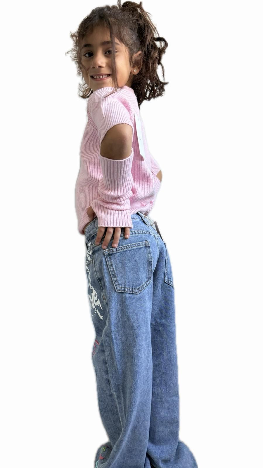 Jeans bambina con stampa colorata