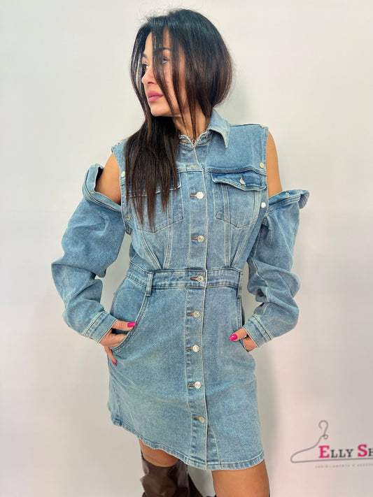 Abito chemisier denim con maniche rimovibili