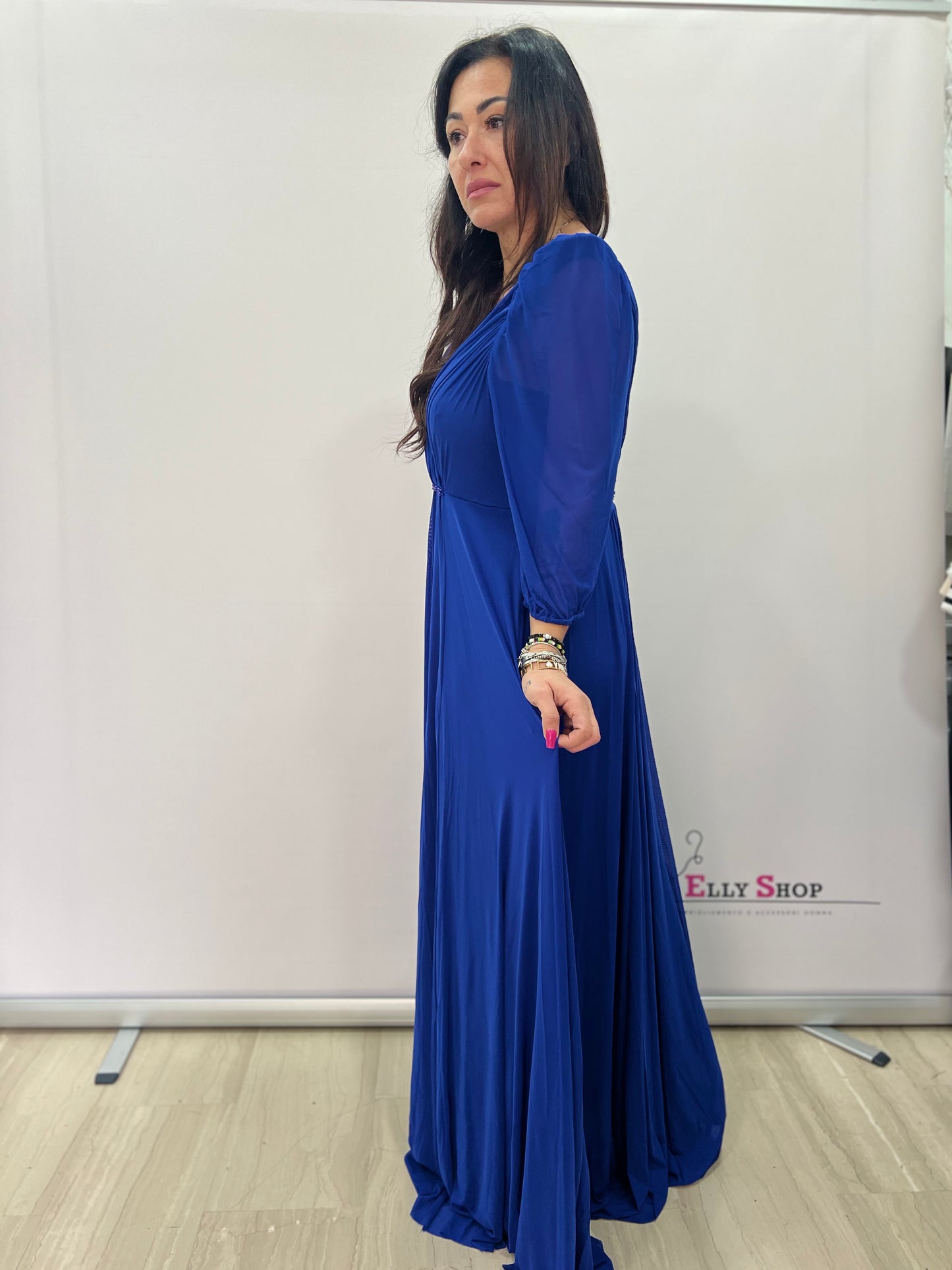 Abito lungo elegante curvy blu royal