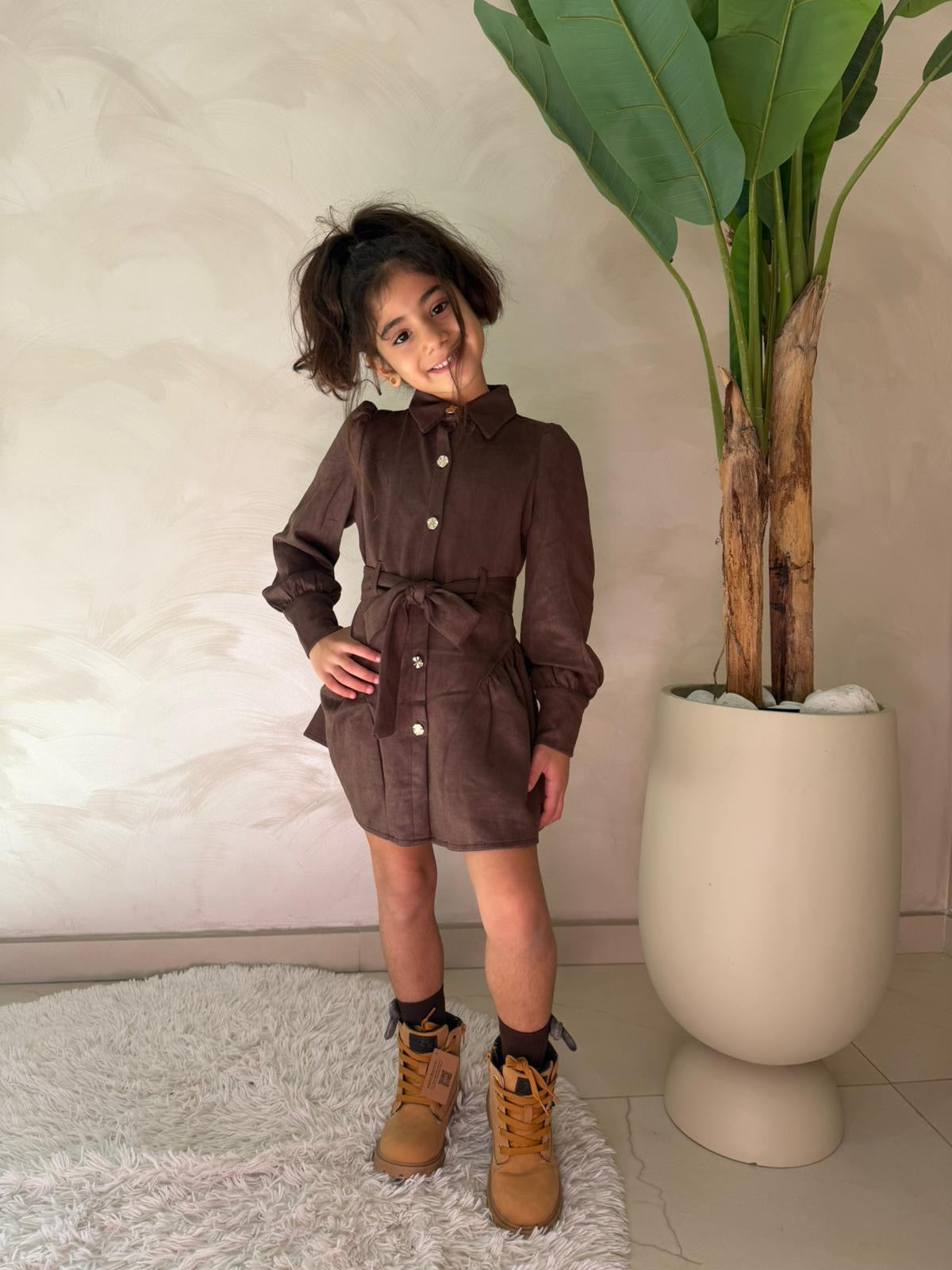 Abito camicia bambina marrone