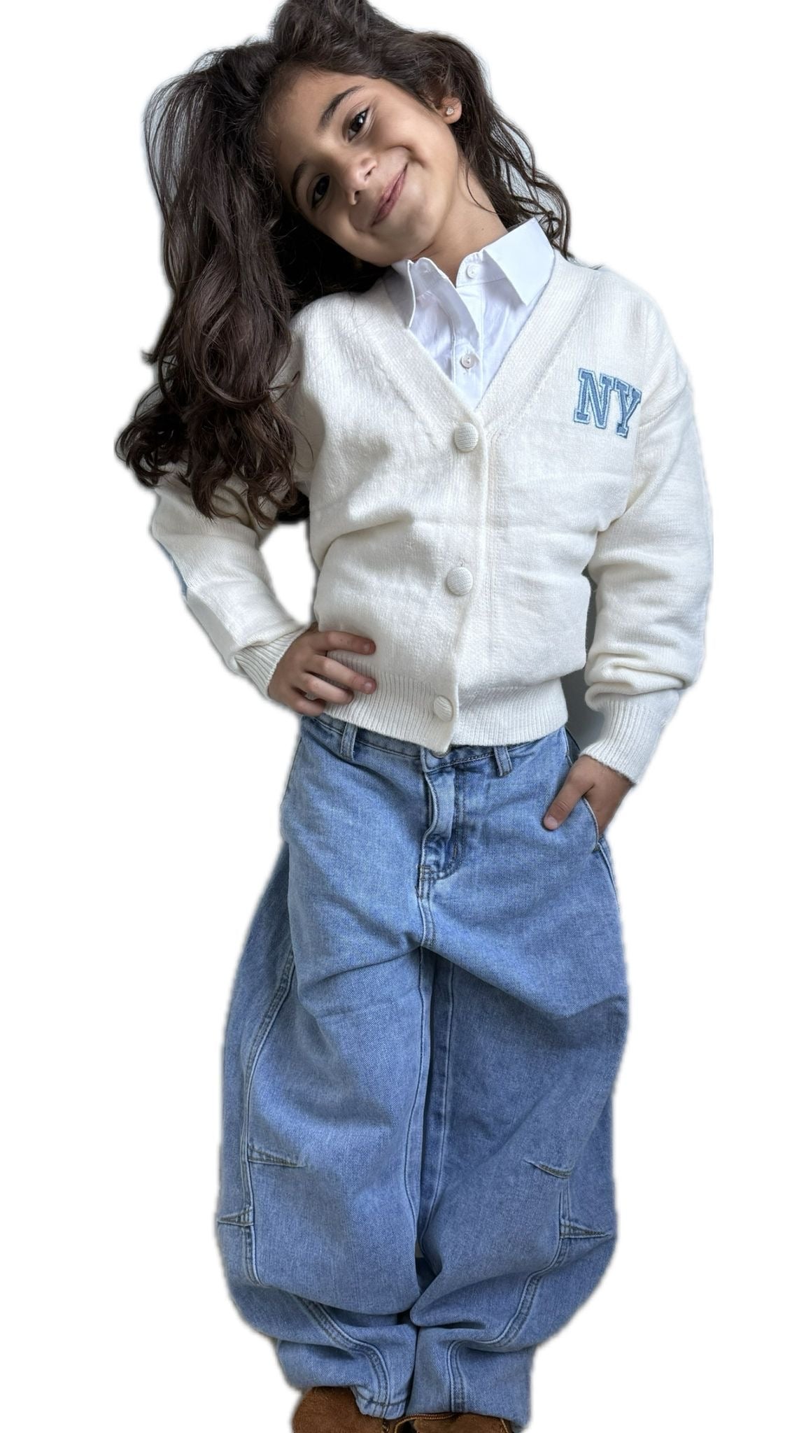 Jeans baggy bambina denim chiaro Balloon