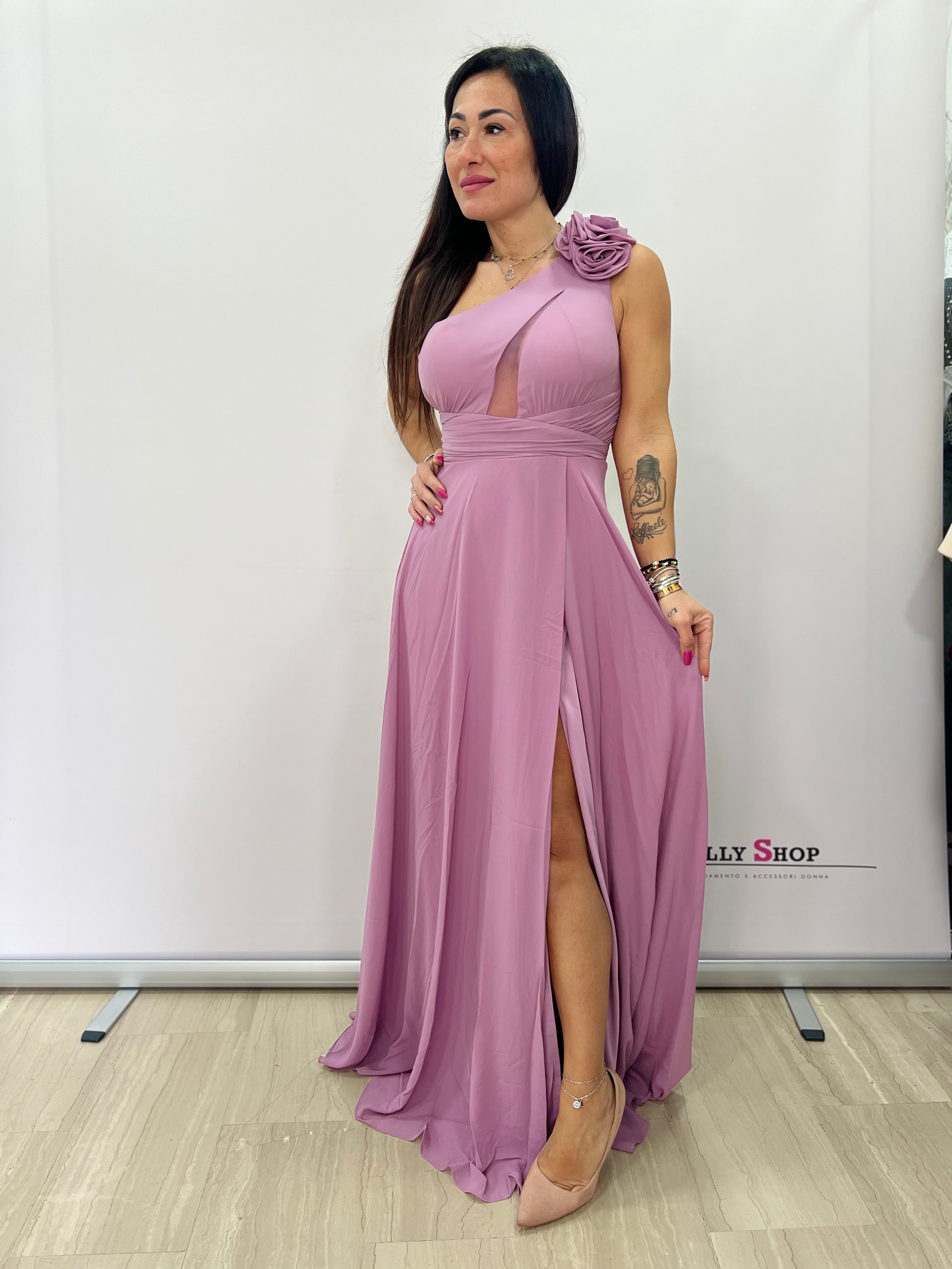 Abito lungo monospalla elegante con spacco