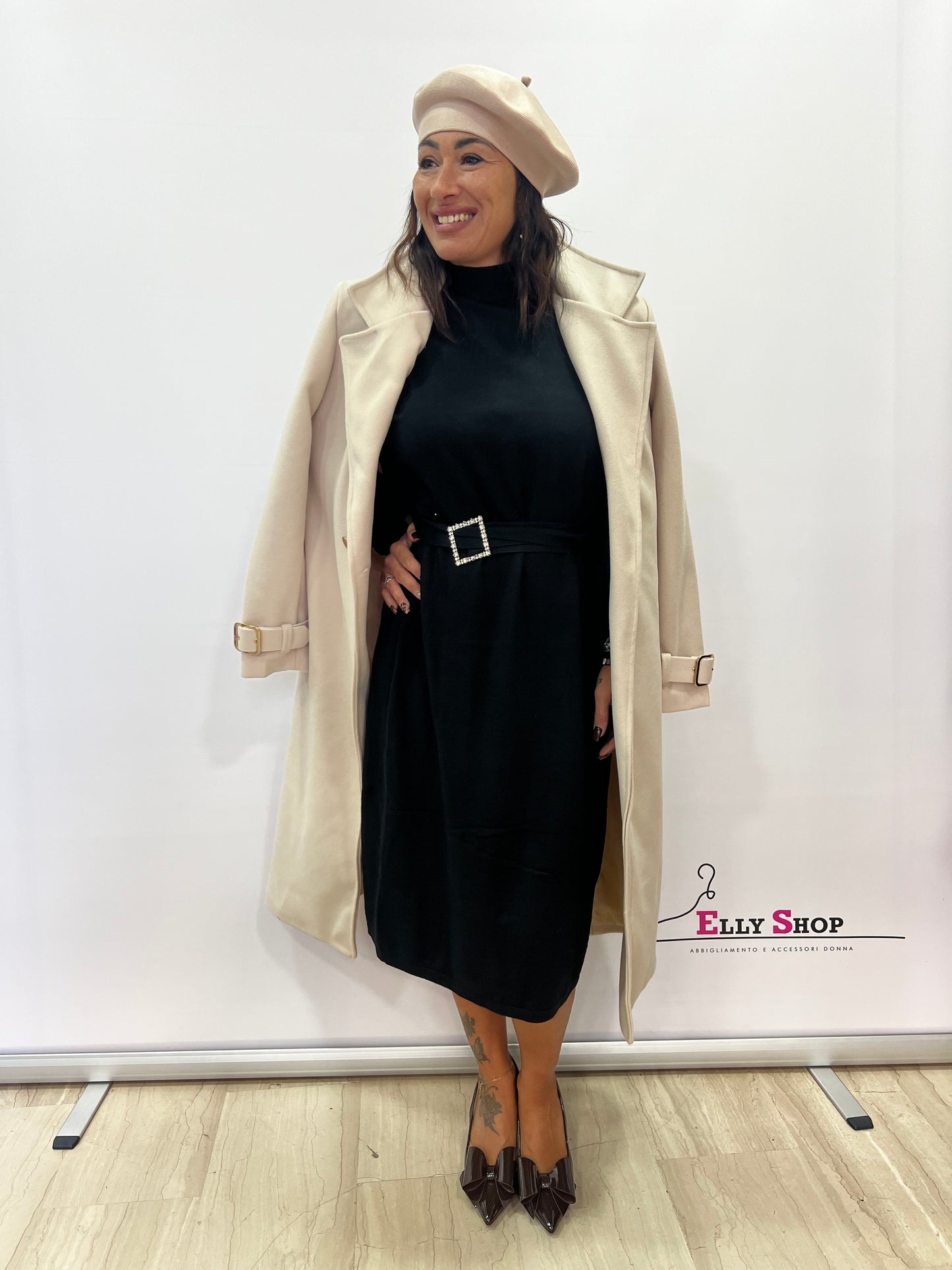 Cappotto lungo donna con cintura elegante
