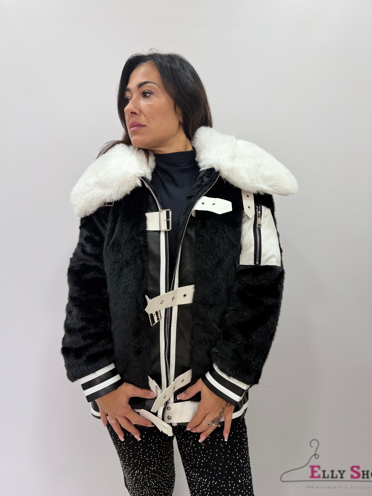 Giacca pelliccia ecologica donna cinturini