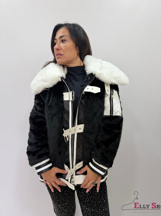 Giacca pelliccia ecologica donna cinturini