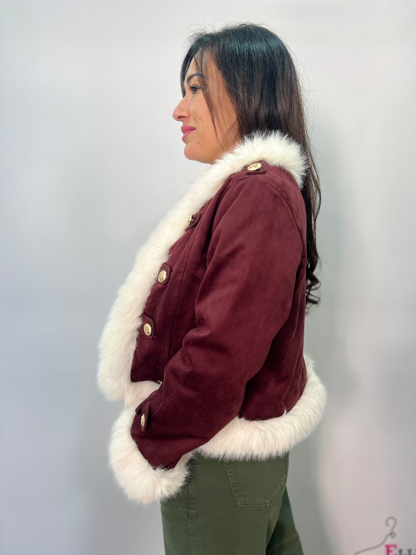 Giacca corta donna con eco pelliccia elegante